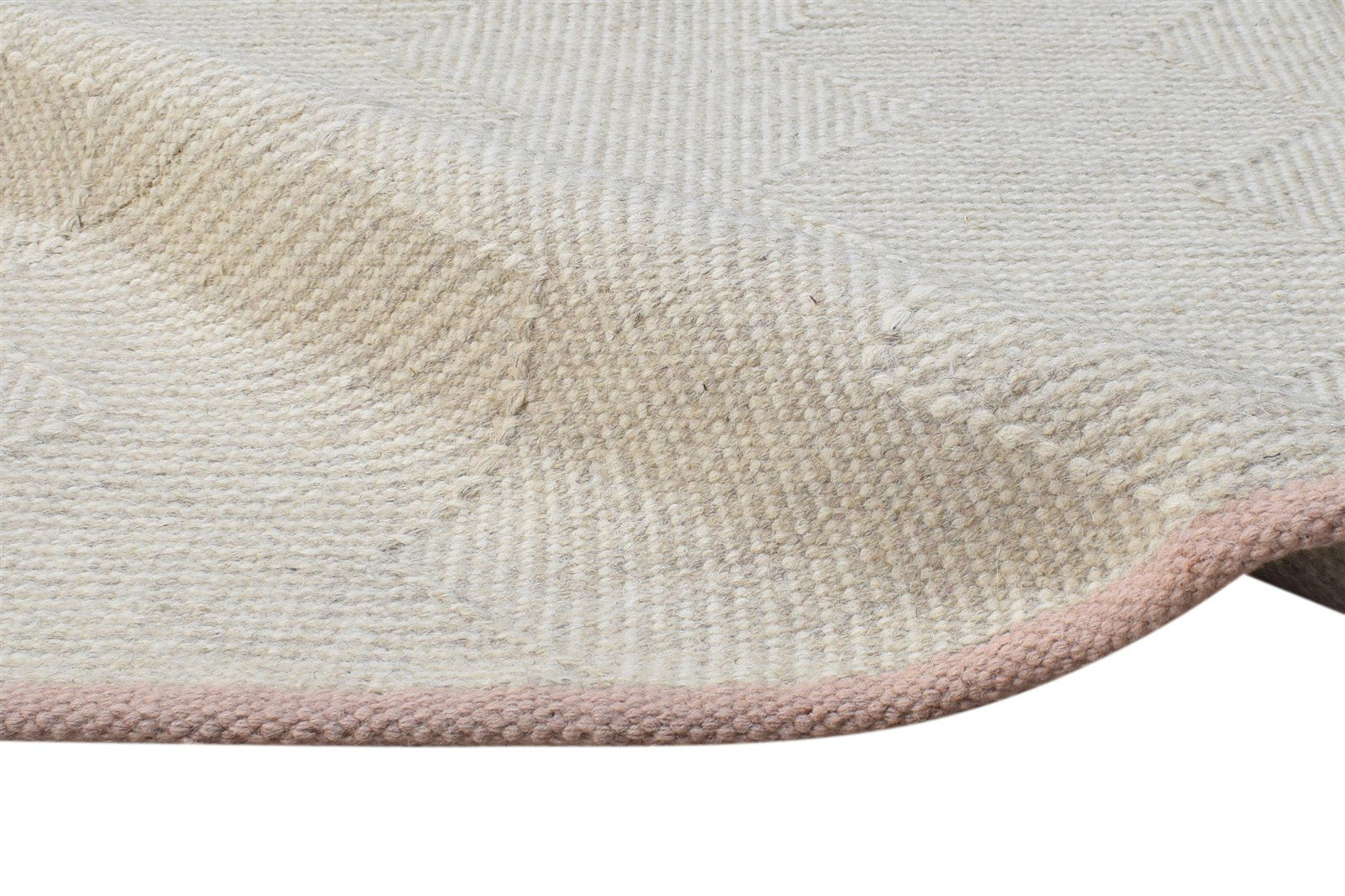 Wool Pink Rug 5' X 5' Modern Dhurrie Scandinavian Nordic Room Size Carpet 7865006817429