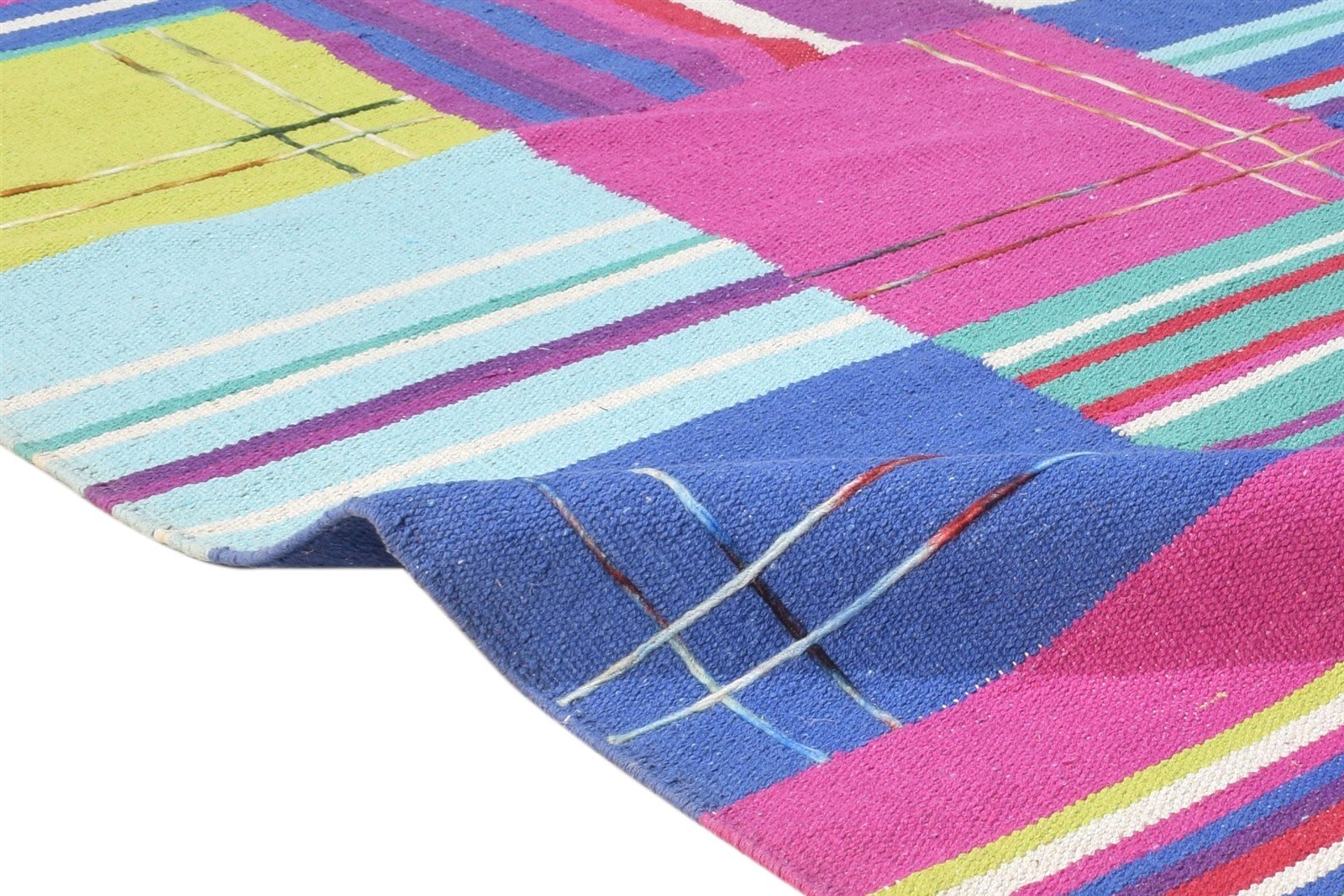 Wool Pink Rug 5' X 7' Modern Dhurrie Bohemian Abstract Room Size Carpet 7865190973589