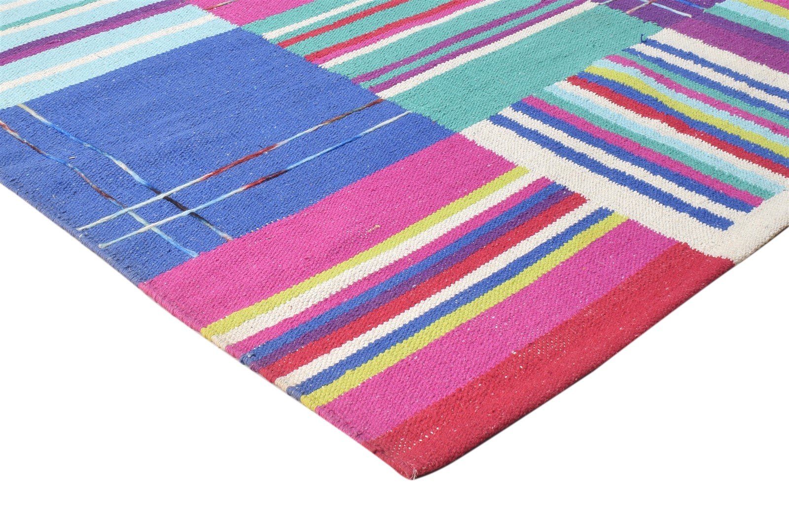 Wool Pink Rug 5' X 7' Modern Dhurrie Bohemian Abstract Room Size Carpet 7865190973589