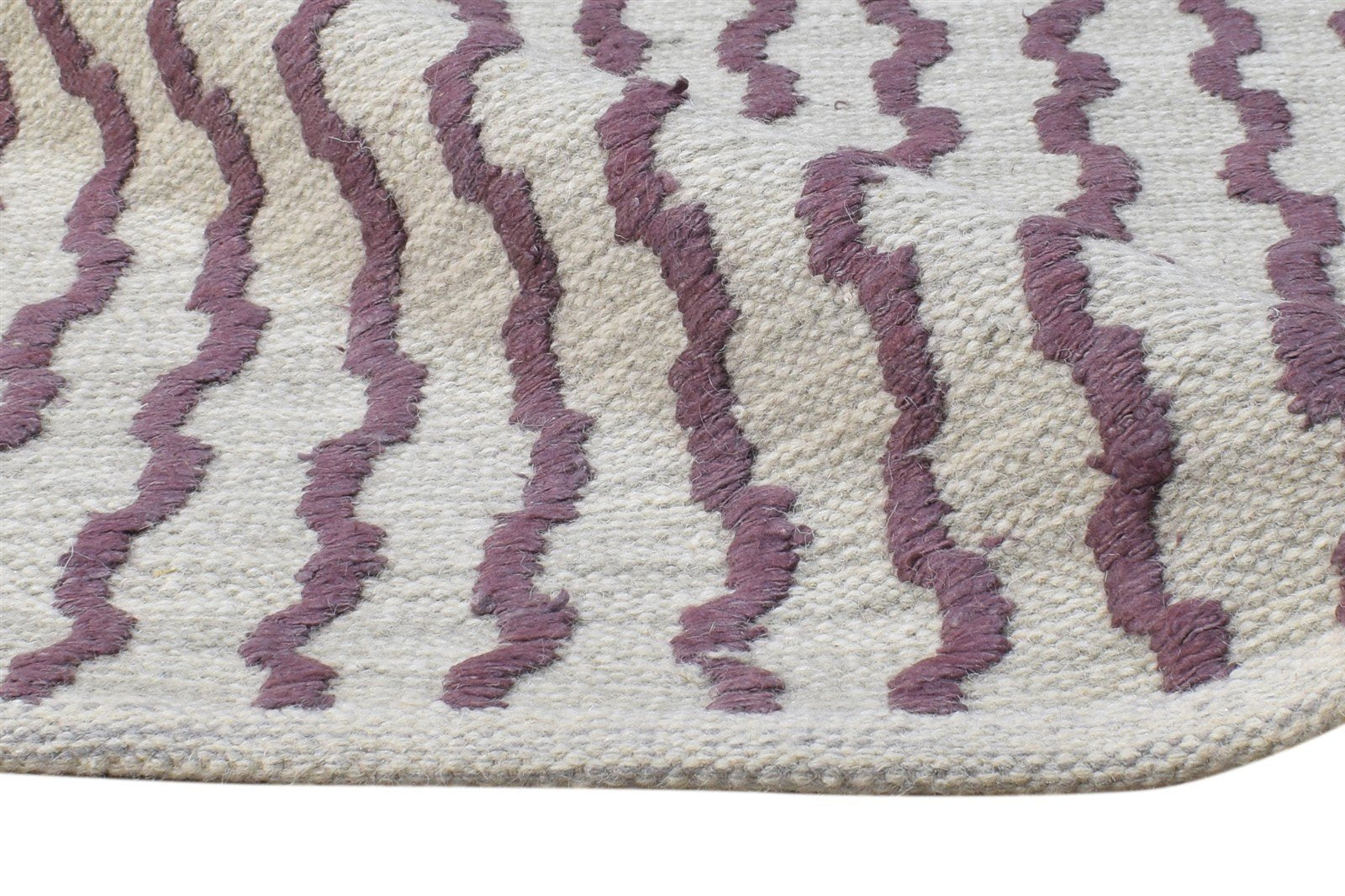 Wool Purple Rug 4' X 6' Modern Dhurrie Moroccan Trellis Room Size Carpet 7865003999381