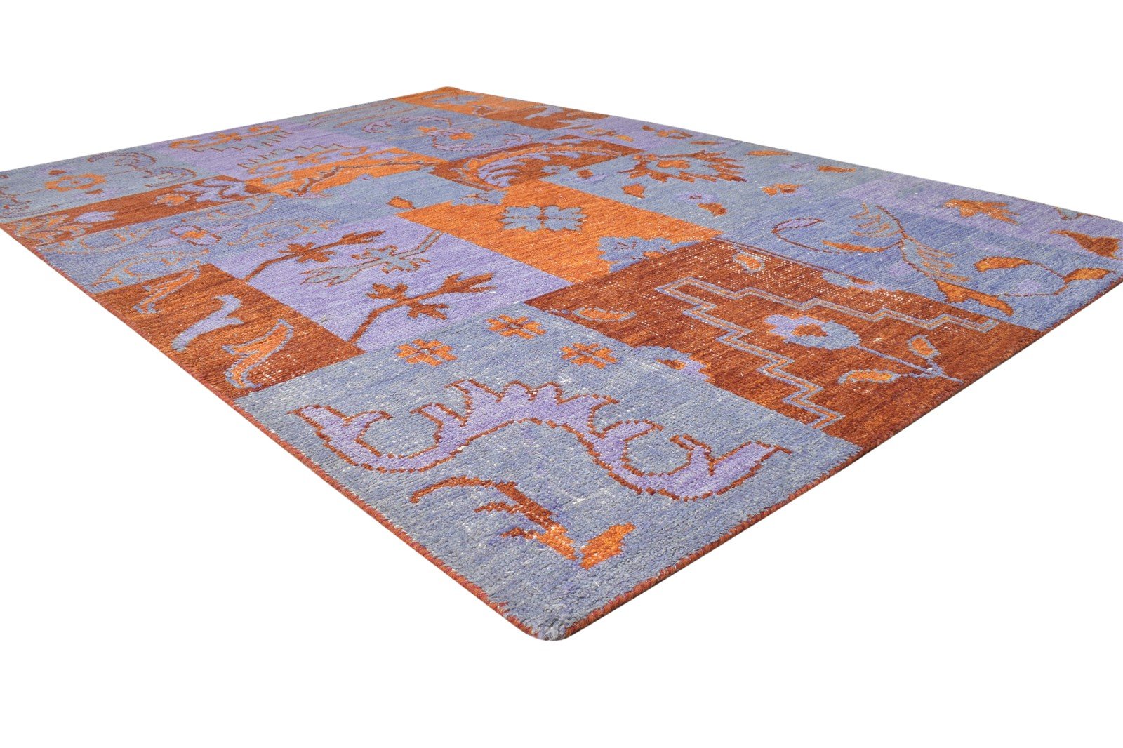 Wool Purple Rug 5' X 8' Modern Hand Knotted Oriental Patchwork Room Size Carpet 7865073762453