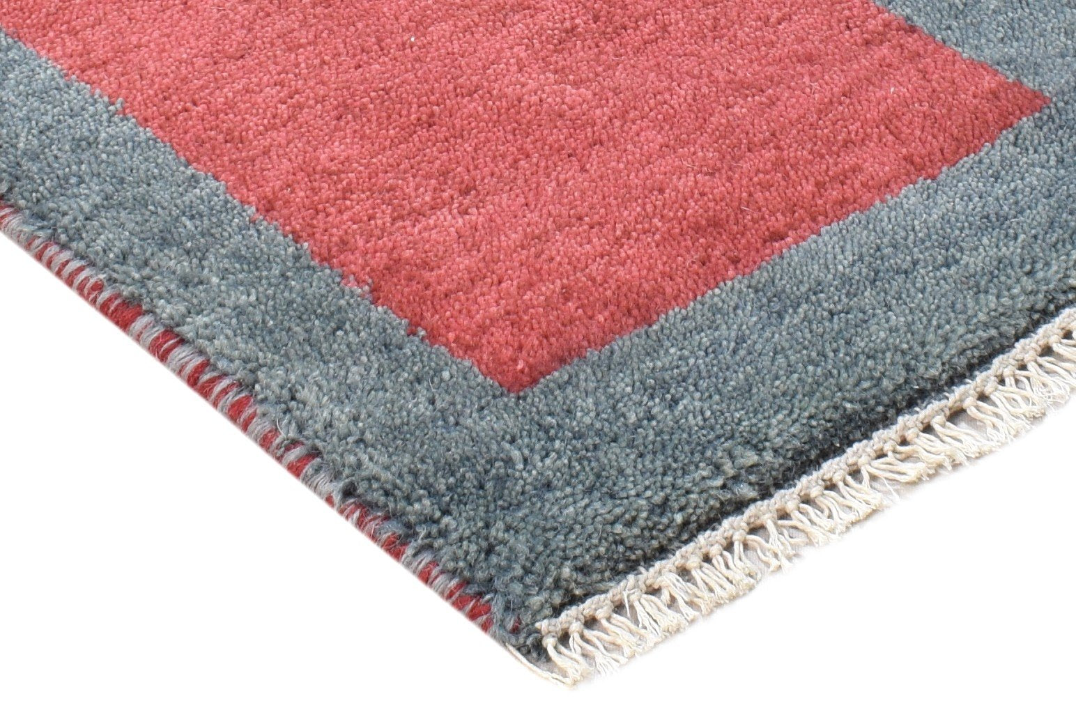 Else Wool Red Rug 1' X 2' Modern Hand Knotted Scandinavian Bordered 7865099452565