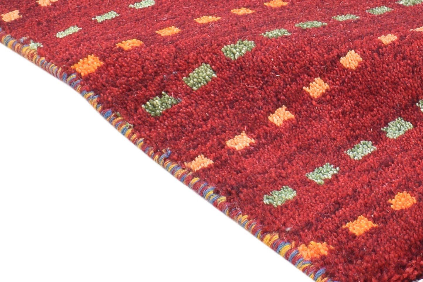 Wool Red Rug 1' X 2' Southwestern Hand Knotted Gabbeh Striped Small Carpet 7865086214293
