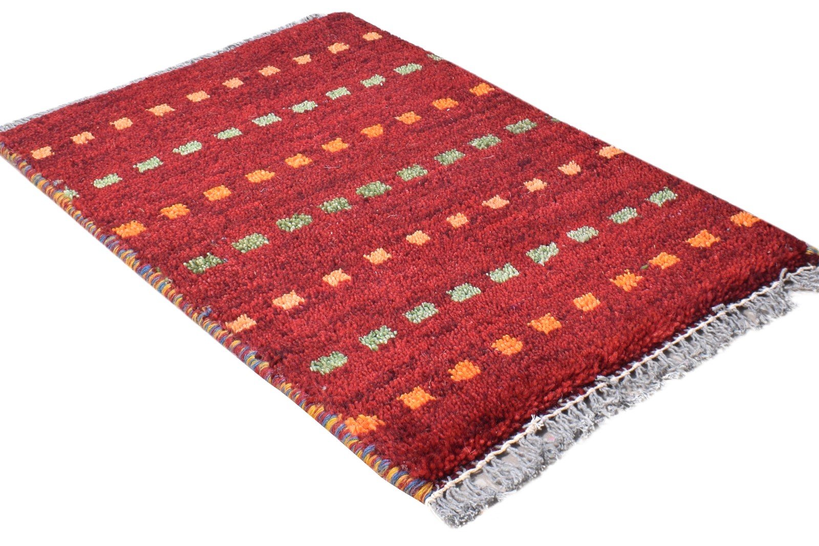Wool Red Rug 1' X 2' Southwestern Hand Knotted Gabbeh Striped Small Carpet 7865086214293