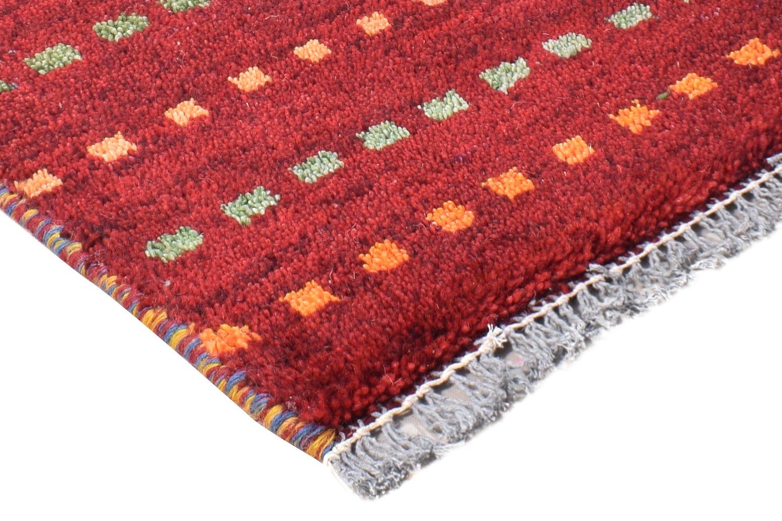 Wool Red Rug 1' X 2' Southwestern Hand Knotted Gabbeh Striped Small Carpet 7865086214293