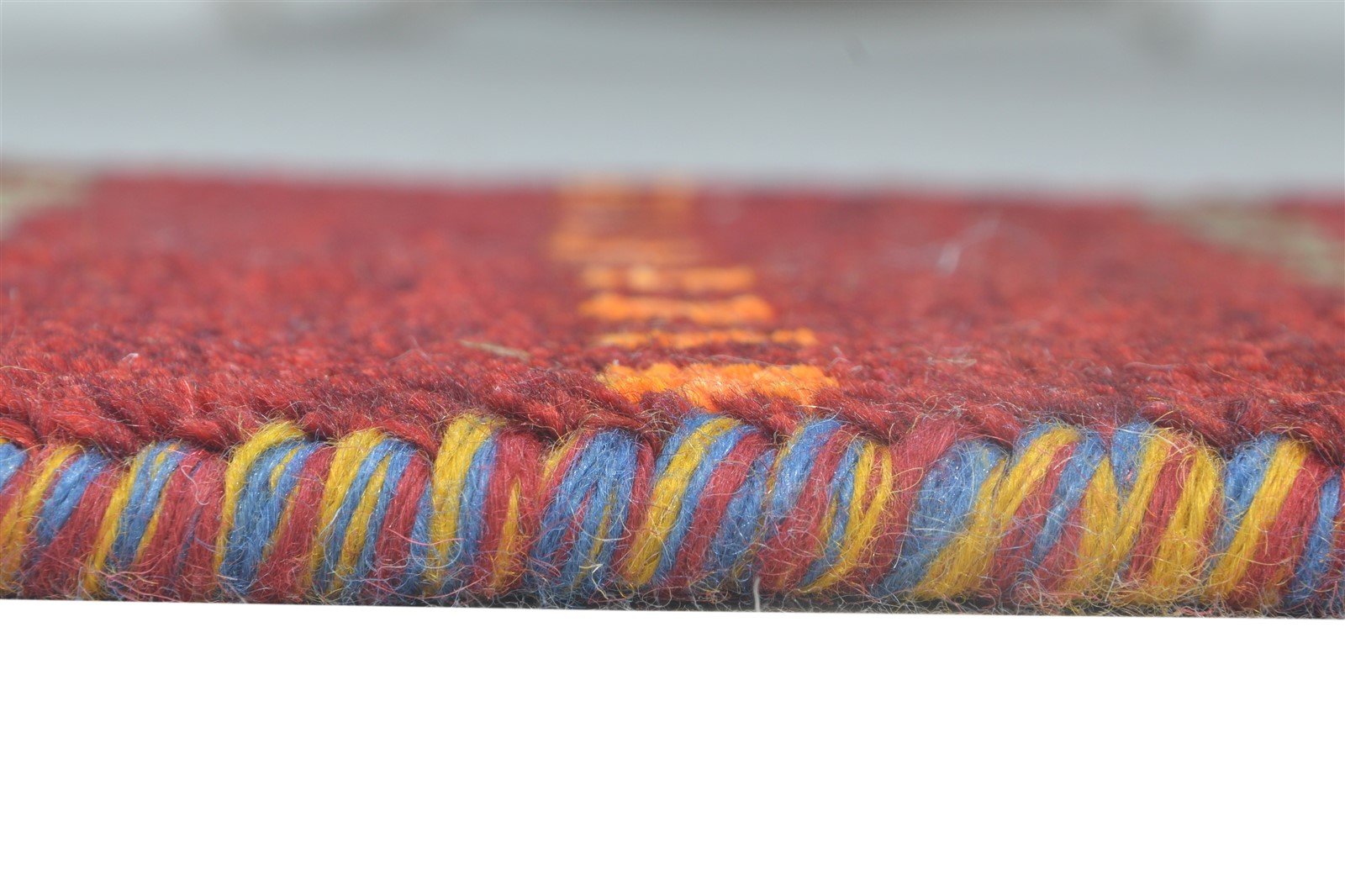 Wool Red Rug 1' X 2' Southwestern Hand Knotted Gabbeh Striped Small Carpet 7865086214293