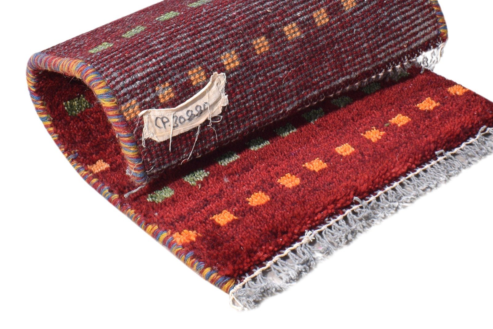 Wool Red Rug 1' X 2' Southwestern Hand Knotted Gabbeh Striped Small Carpet 7865086214293