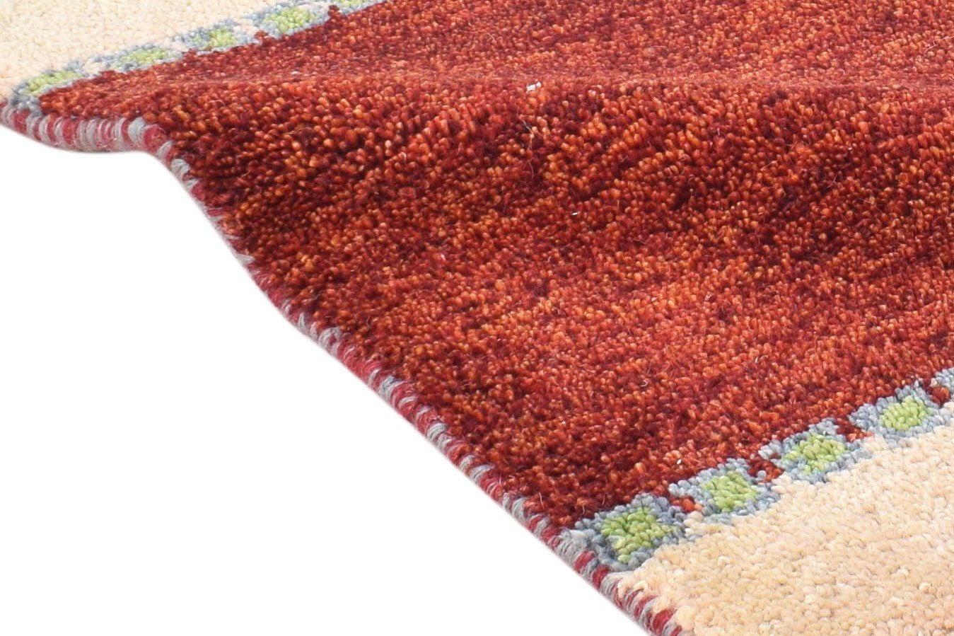 Wool Red Rug 1' X 2' Southwestern Hand Knotted Gabbeh Striped Small Carpet 7865090539669