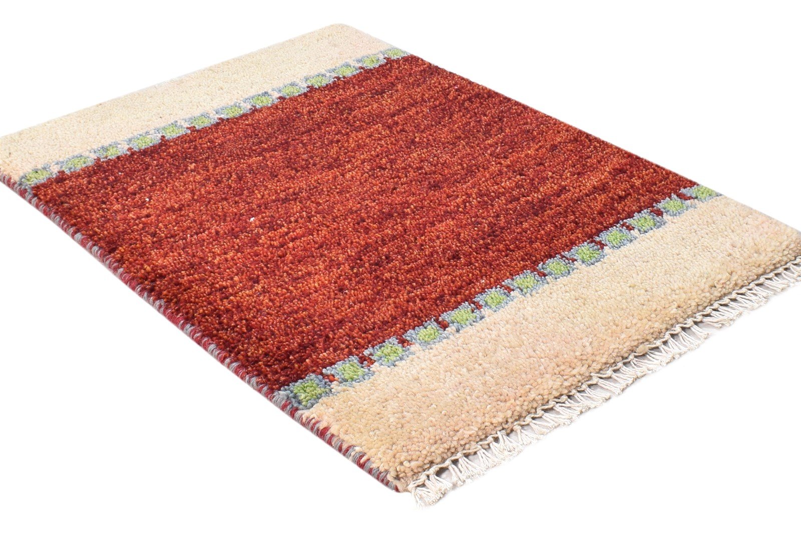 Wool Red Rug 1' X 2' Southwestern Hand Knotted Gabbeh Striped Small Carpet 7865090539669