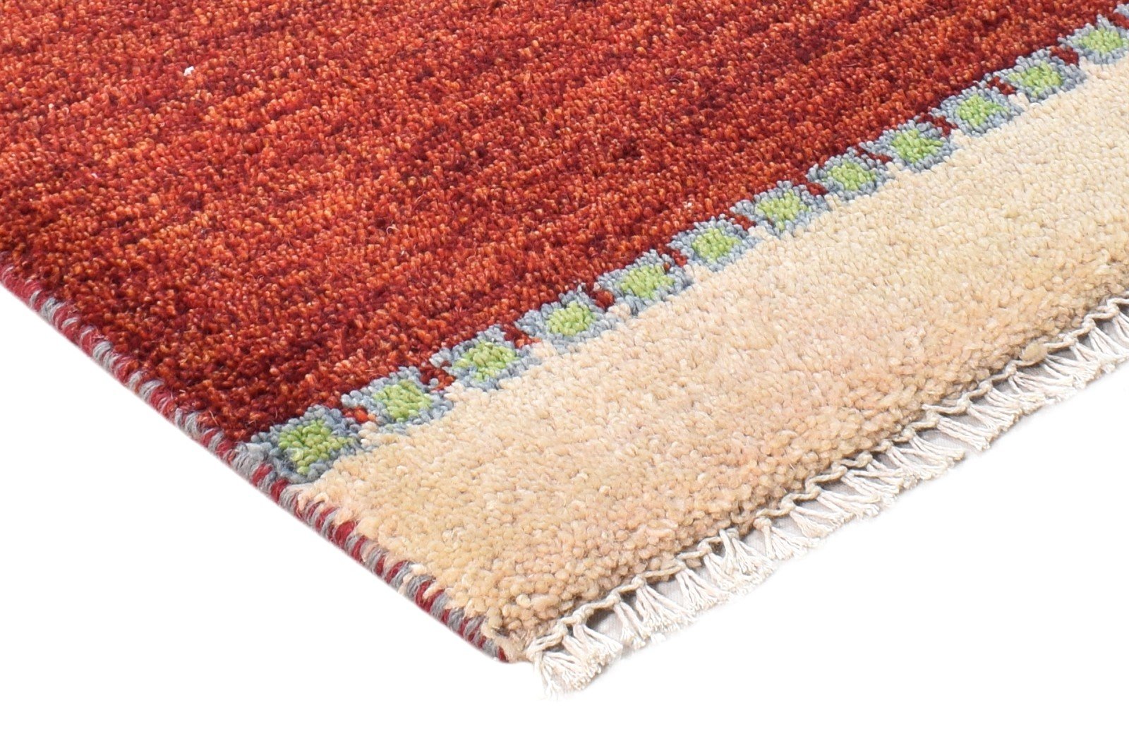Wool Red Rug 1' X 2' Southwestern Hand Knotted Gabbeh Striped Small Carpet 7865090539669
