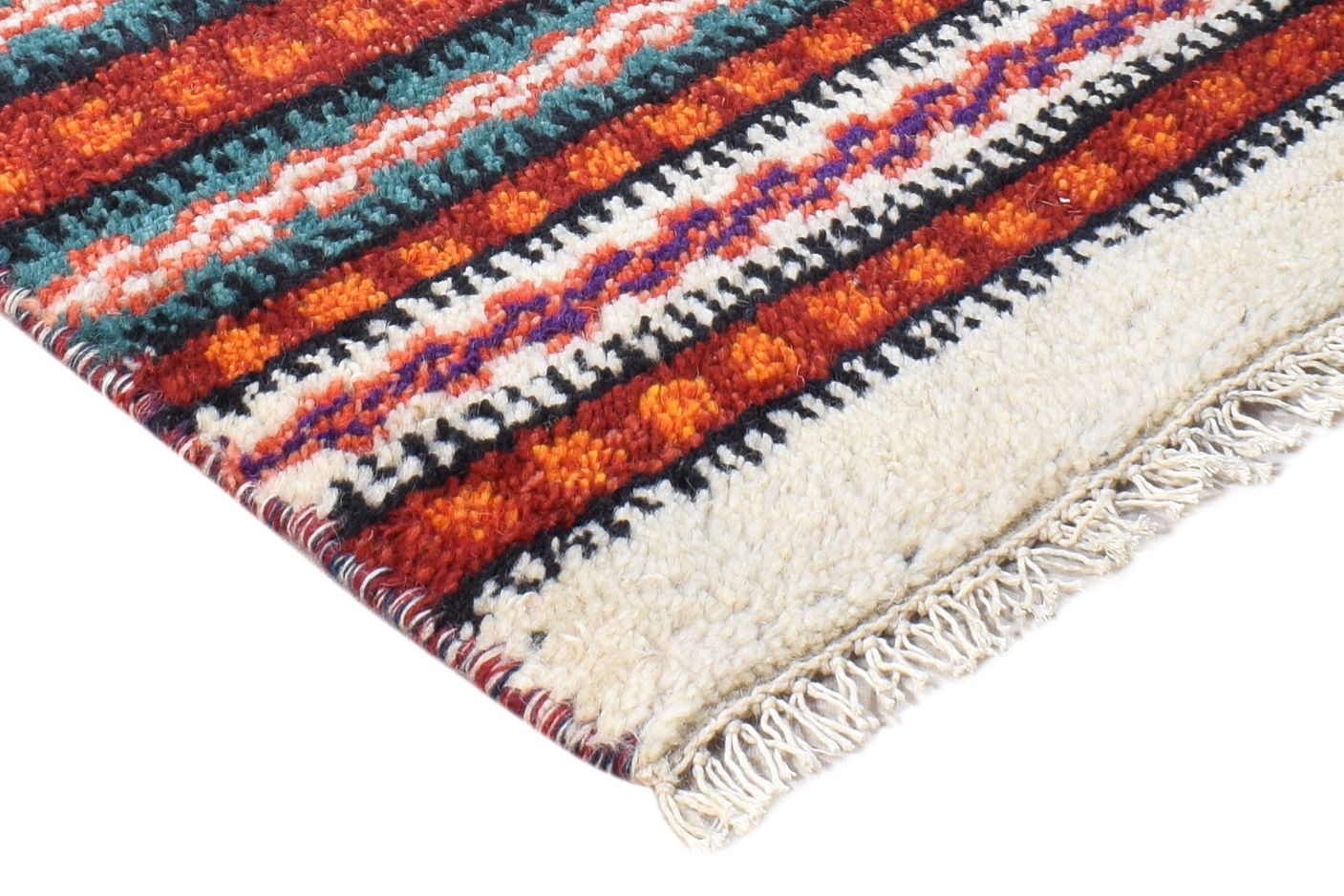 Wool Red Rug 1' X 2' Southwestern Hand Knotted Gabbeh Striped Small Carpet 7865082380437