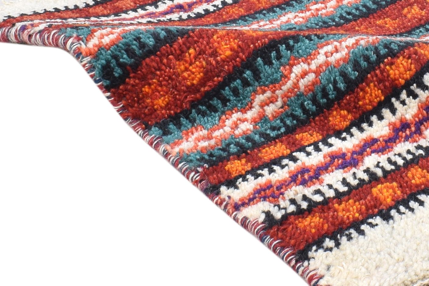 Wool Red Rug 1' X 2' Southwestern Hand Knotted Gabbeh Striped Small Carpet 7865082380437