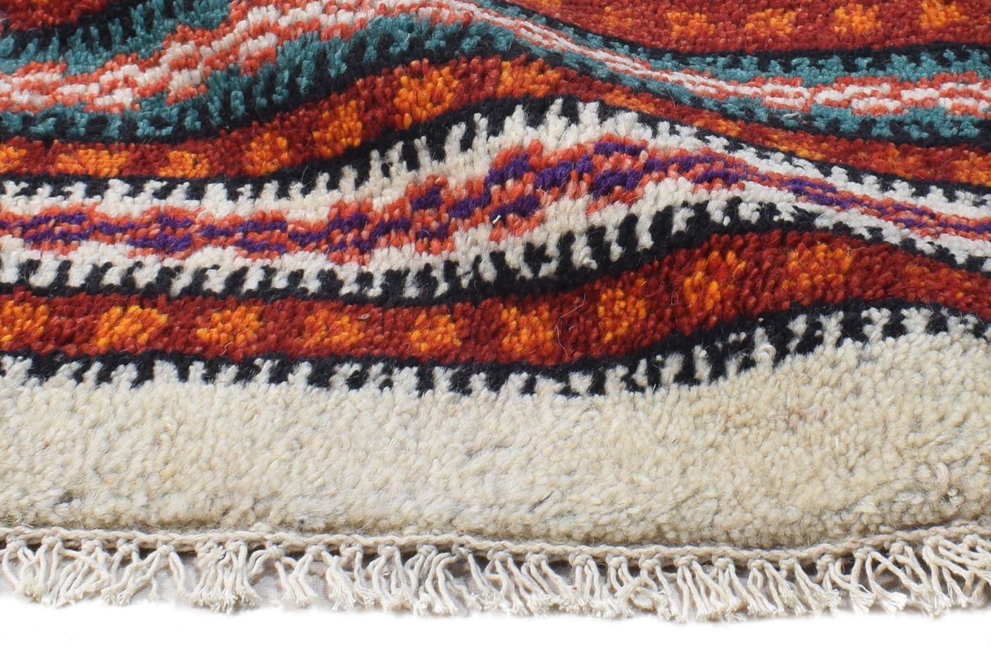 Wool Red Rug 1' X 2' Southwestern Hand Knotted Gabbeh Striped Small Carpet 7865082380437