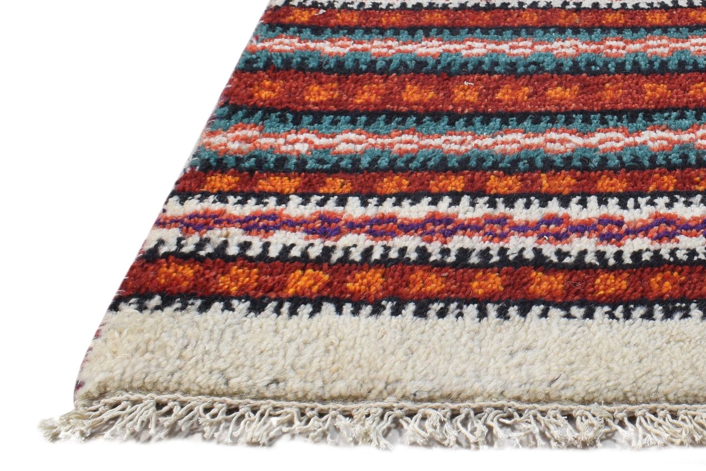 Wool Red Rug 1' X 2' Southwestern Hand Knotted Gabbeh Striped Small Carpet 7865082380437