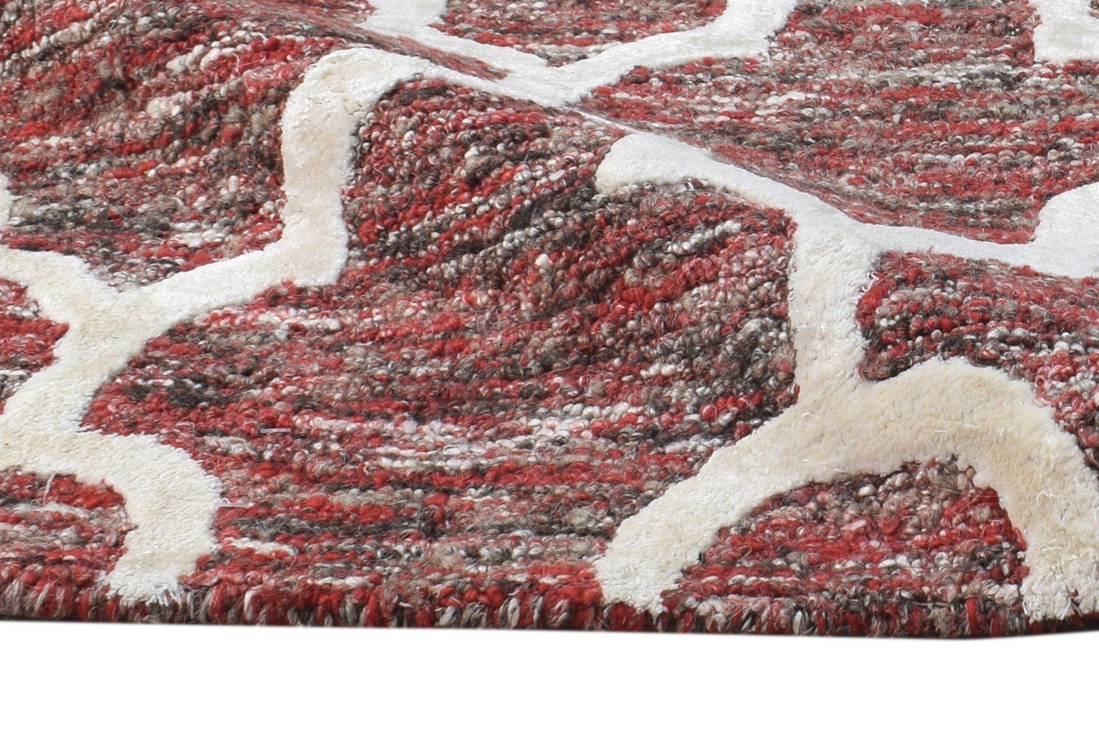 Maridel Wool Red Rug 2' X 3' Modern Hand Tufted Moroccan Scroll Tile 7865076351125