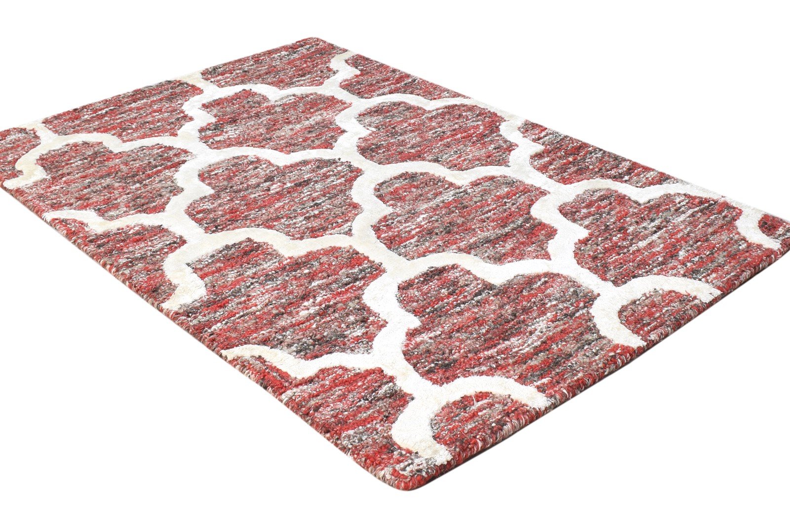 Wool Red Rug 2' X 3' Modern Hand Tufted Moroccan Scroll Tile Small Carpet 7865076351125