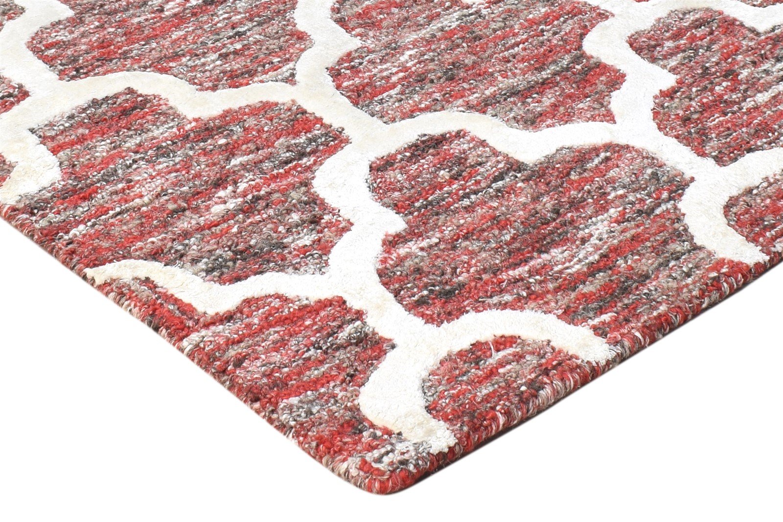 Wool Red Rug 2' X 3' Modern Hand Tufted Moroccan Scroll Tile Small Carpet 7865076351125