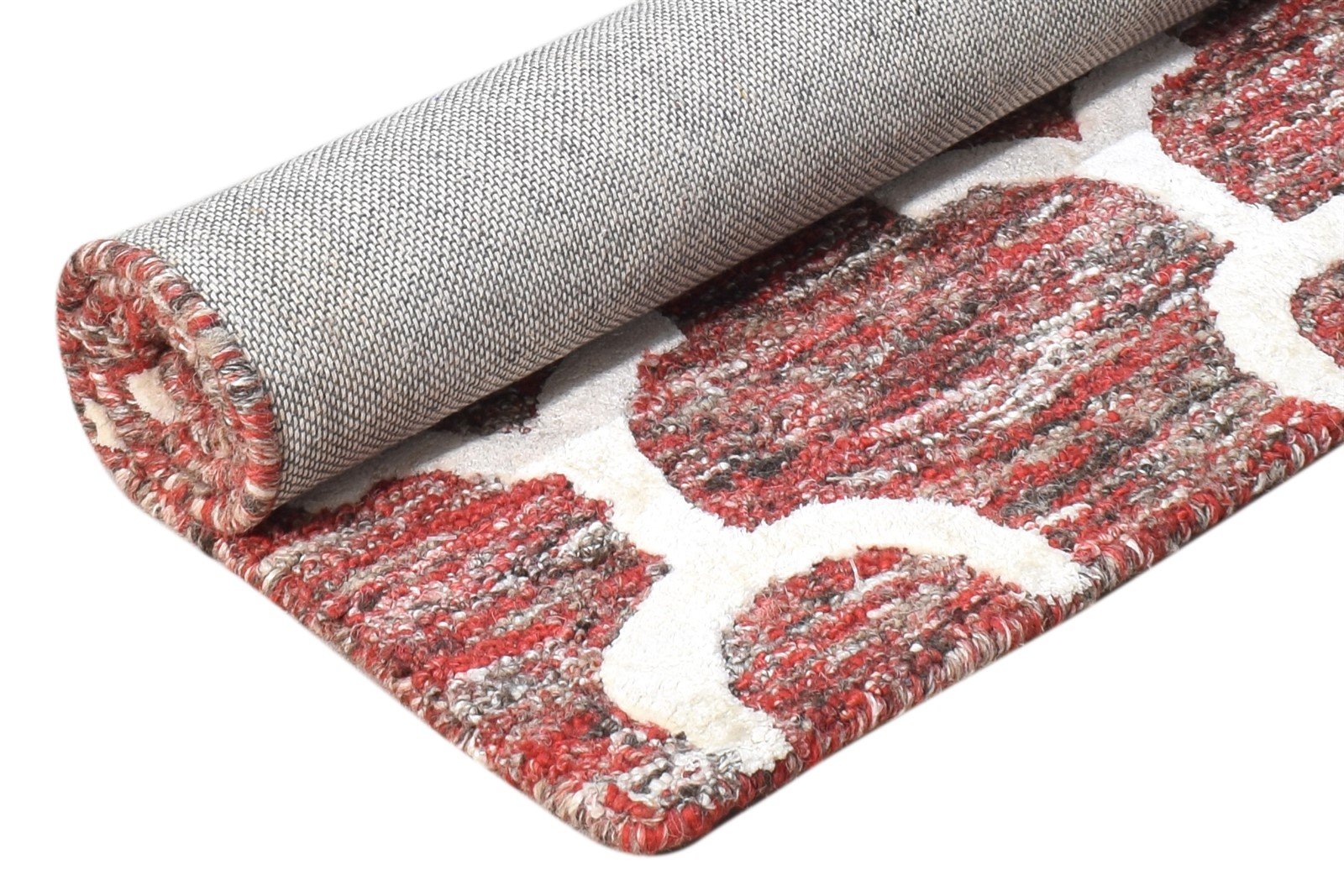 Wool Red Rug 2' X 3' Modern Hand Tufted Moroccan Scroll Tile Small Carpet 7865076351125