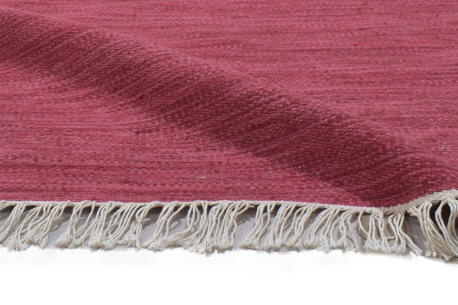Wool Red Rug 3' X 5' Modern Dhurrie Scandinavian Solid Small Carpet 7864181391509