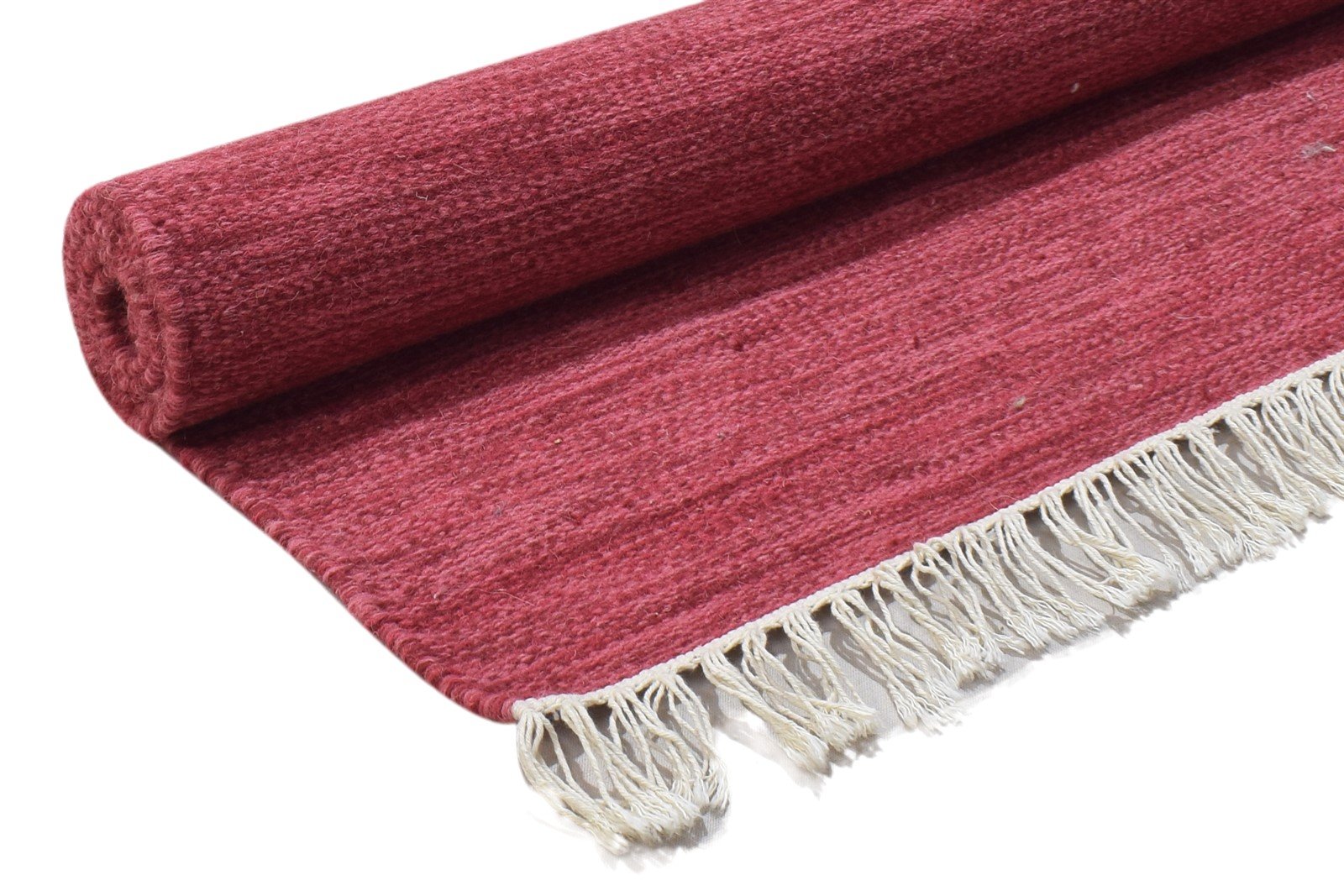 Wool Red Rug 3' X 5' Modern Dhurrie Scandinavian Solid Small Carpet 7864181391509