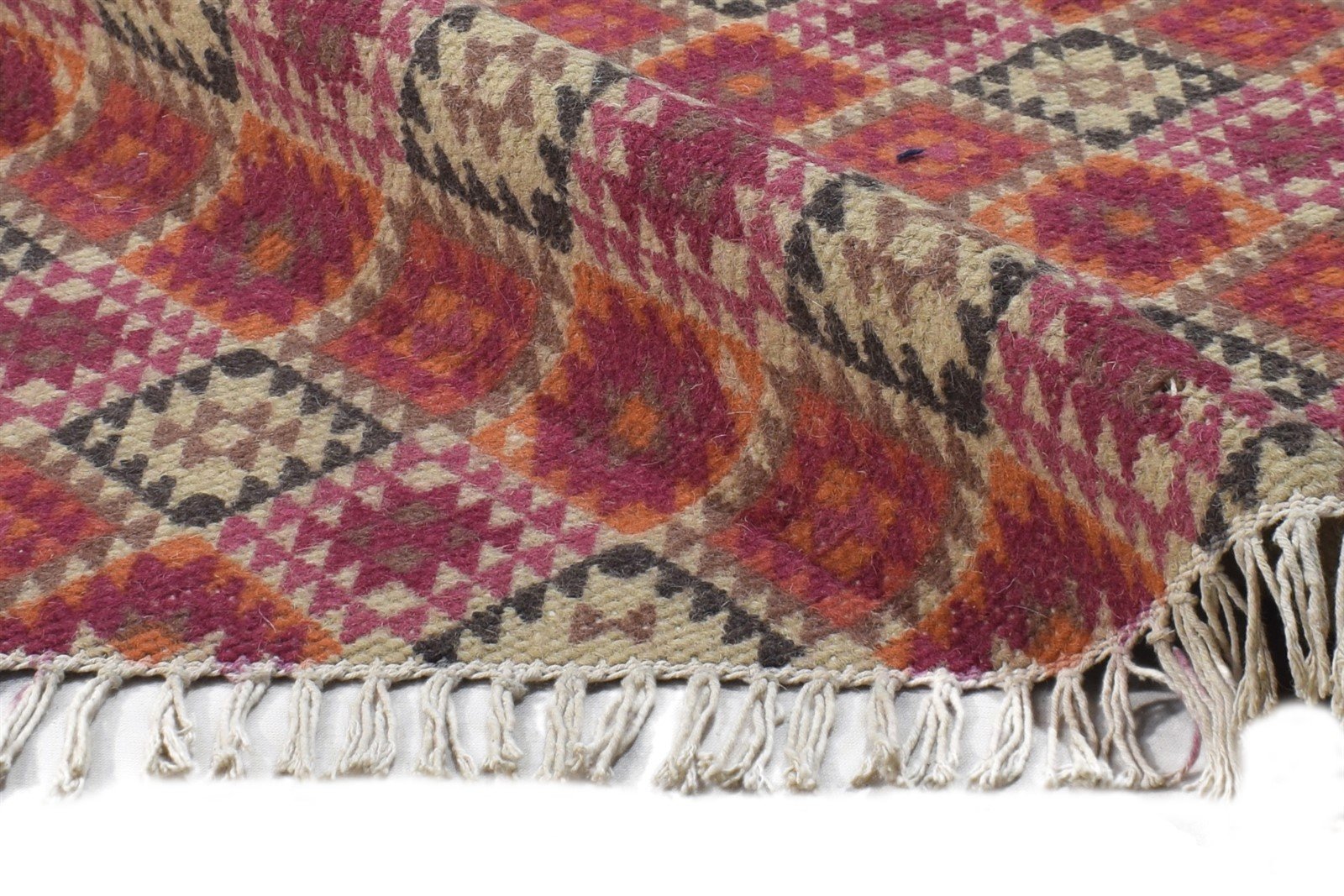 Wool Red Rug 4' X 3' Tribal Dhurrie Southwestern Tribal Room Size Carpet 7864673435797