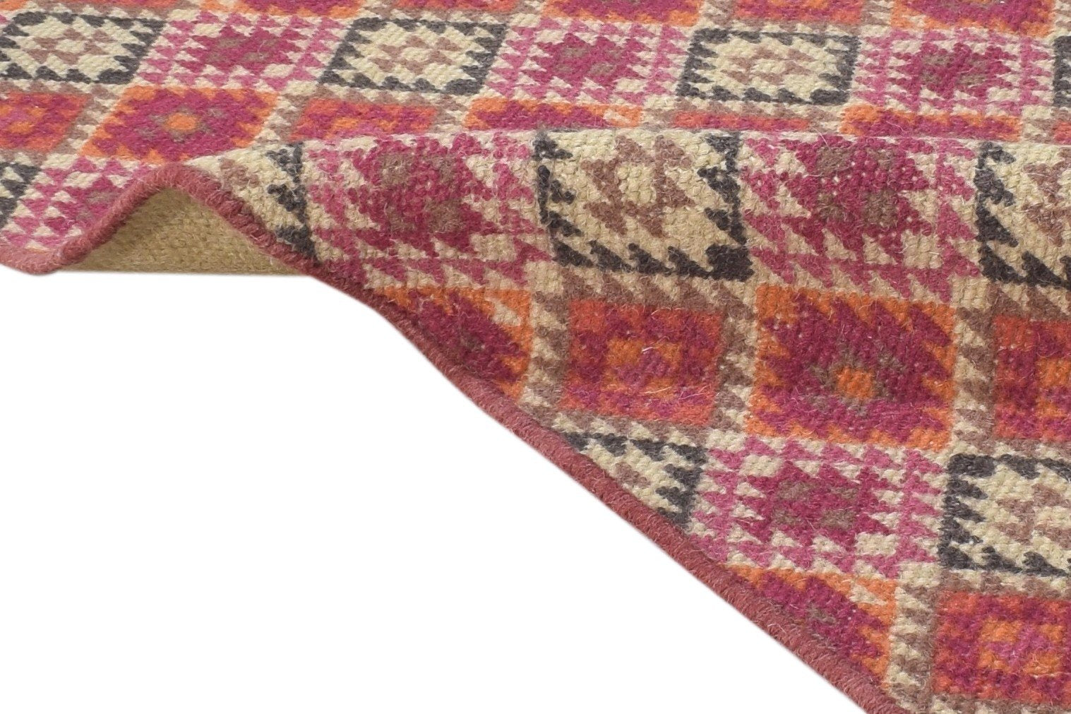 Wool Red Rug 4' X 3' Tribal Dhurrie Southwestern Tribal Room Size Carpet 7864673435797