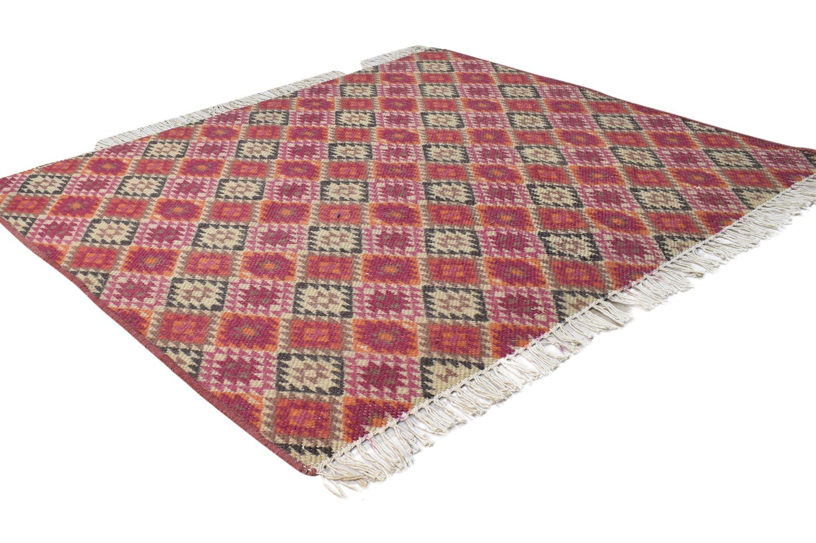 Wool Red Rug 4' X 3' Tribal Dhurrie Southwestern Tribal Room Size Carpet 7864673435797