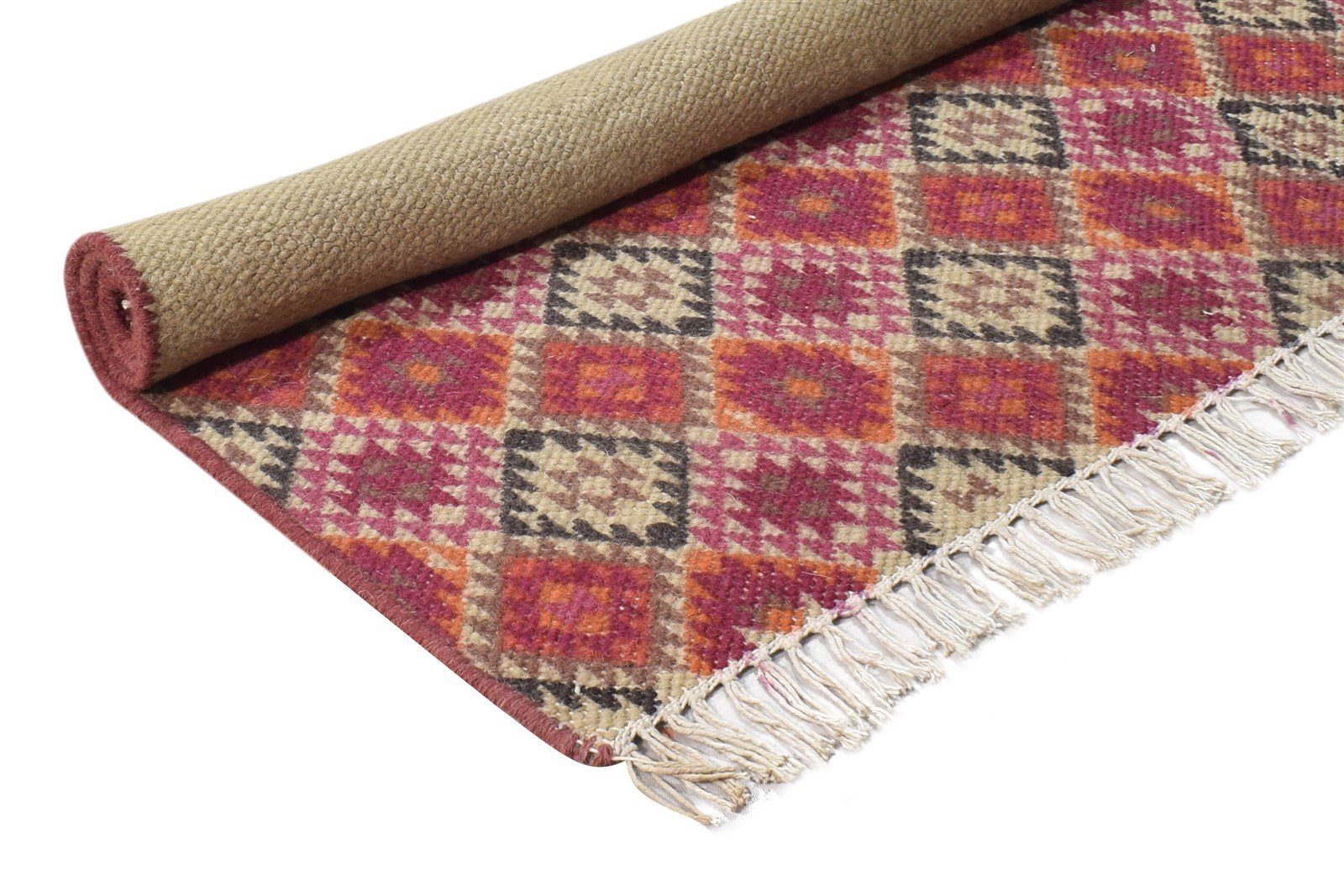 Wool Red Rug 4' X 3' Tribal Dhurrie Southwestern Tribal Room Size Carpet 7864673435797