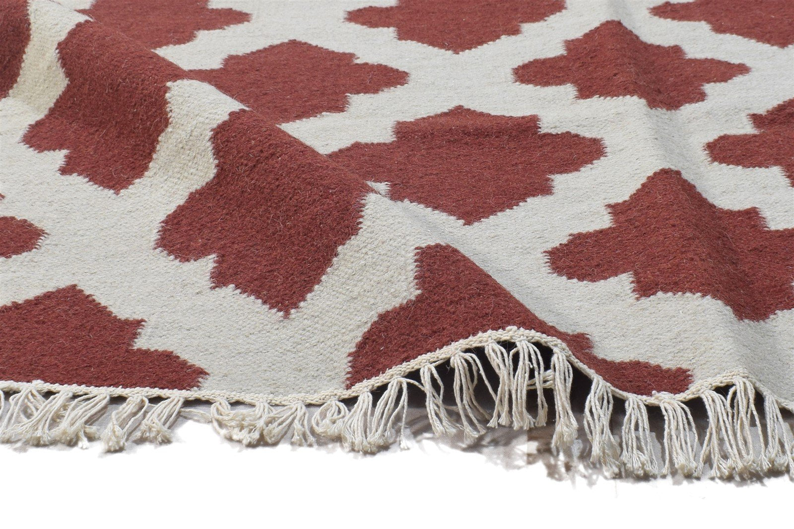 Wool Red Rug 4' X 6' Modern Dhurrie Moroccan Trellis Room Size Carpet 7864390287509
