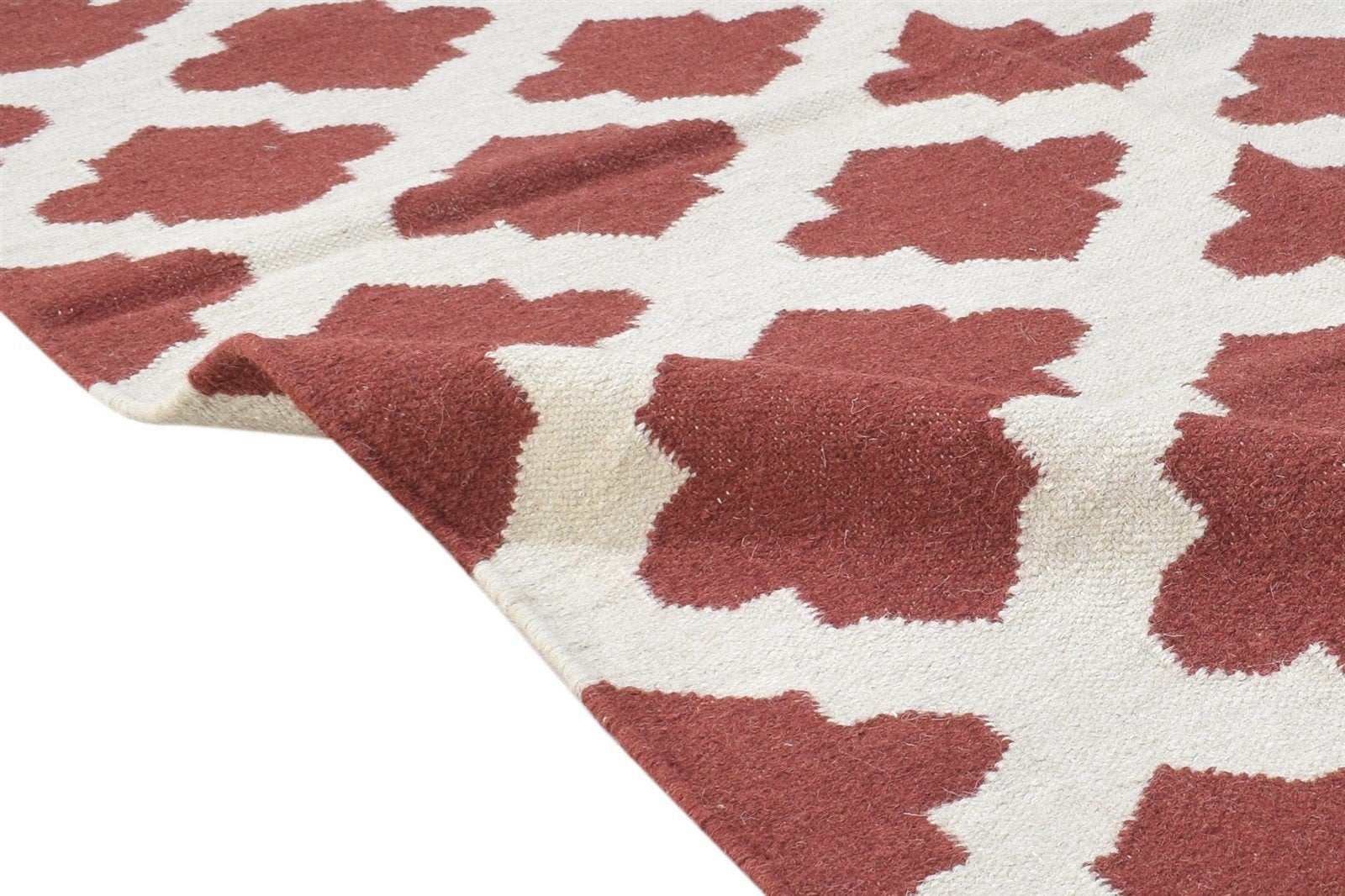 Wool Red Rug 4' X 6' Modern Dhurrie Moroccan Trellis Room Size Carpet 7864390287509
