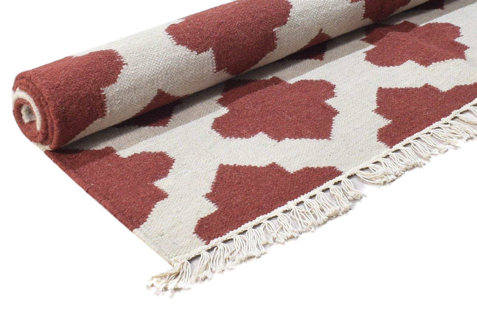 Wool Red Rug 4' X 6' Modern Dhurrie Moroccan Trellis Room Size Carpet 7864390287509