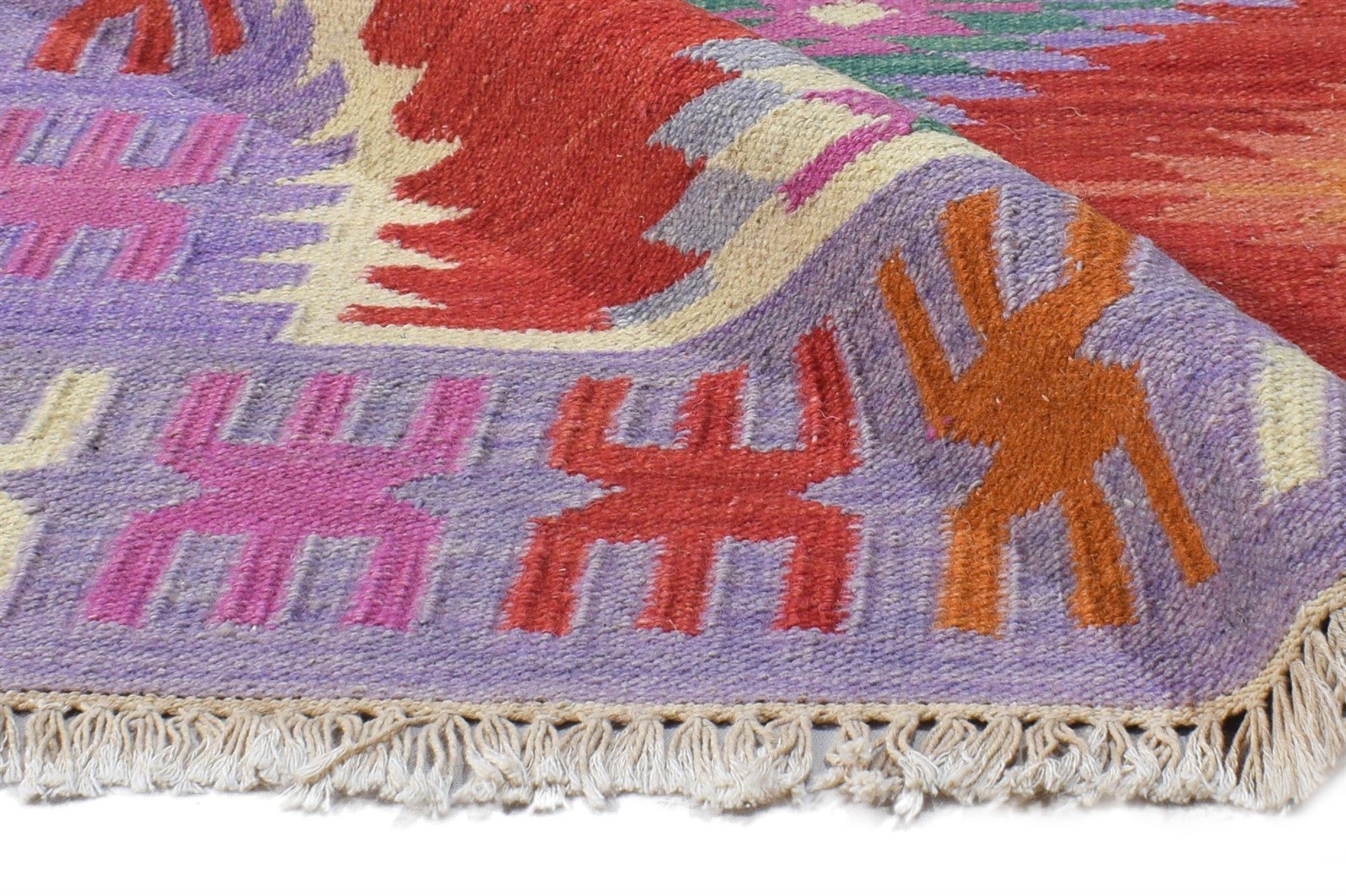 Wool Red Rug 4' X 6' Southwestern Dhurrie American Tribal Room Size Carpet 7865002033301