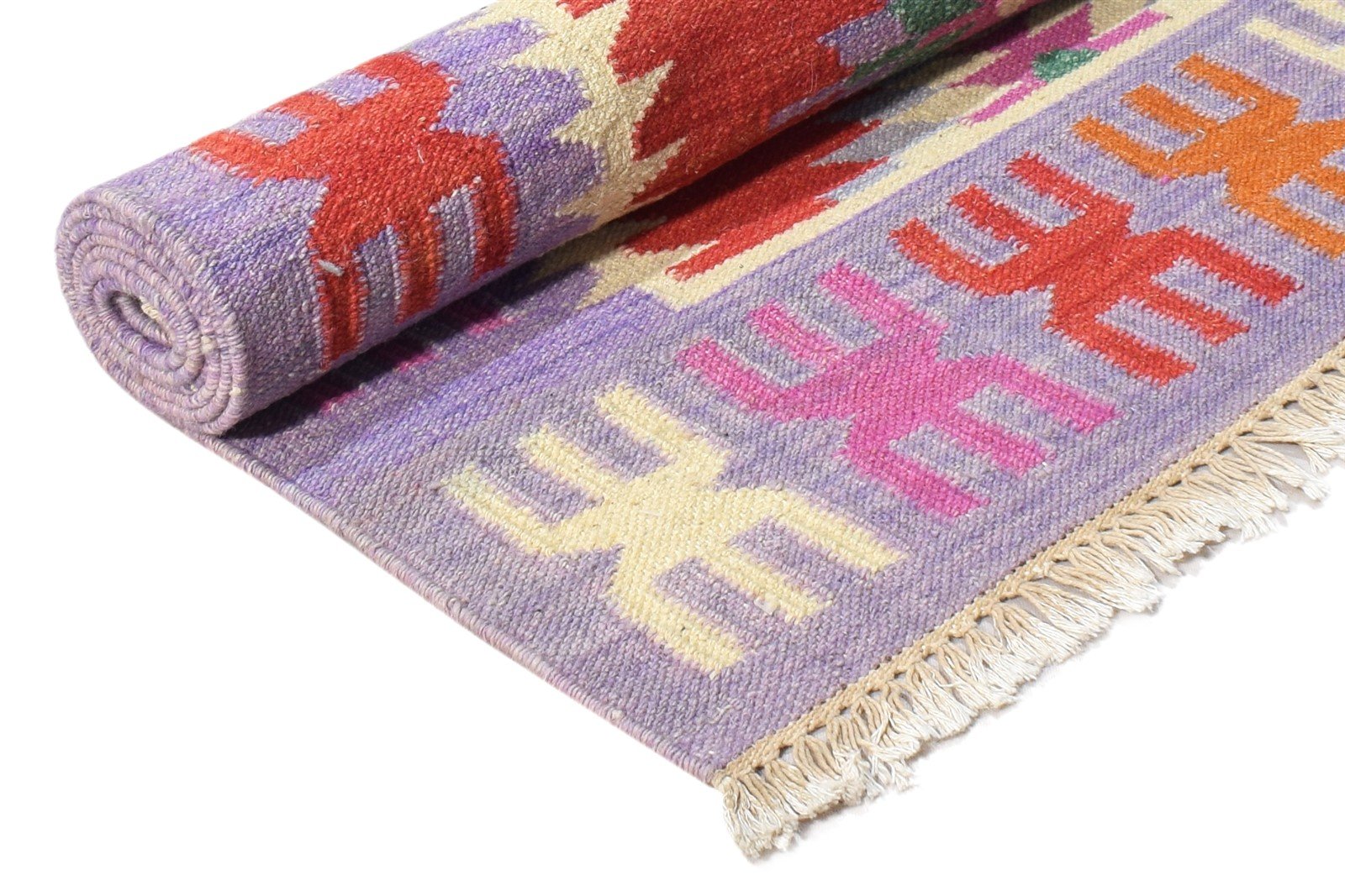 Wool Red Rug 4' X 6' Southwestern Dhurrie American Tribal Room Size Carpet 7865002033301
