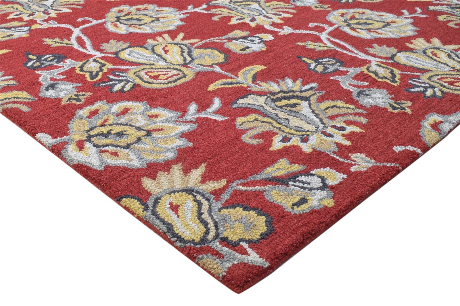 Wool Red Rug 5' X 8' Modern Hand Tufted French Floral Room Size Carpet 7864094687381