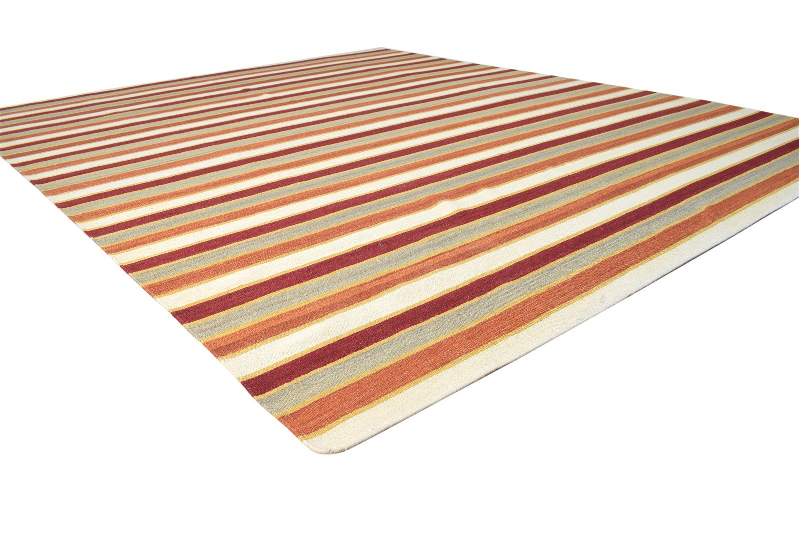 Wool Red Rug 8' X 10' Modern Dhurrie Bohemian Striped Large Carpet 7864395235477