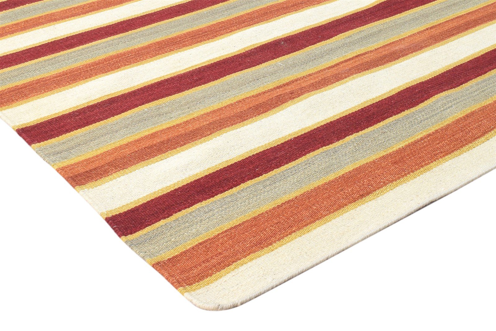 Wool Red Rug 8' X 10' Modern Dhurrie Bohemian Striped Large Carpet 7864395235477