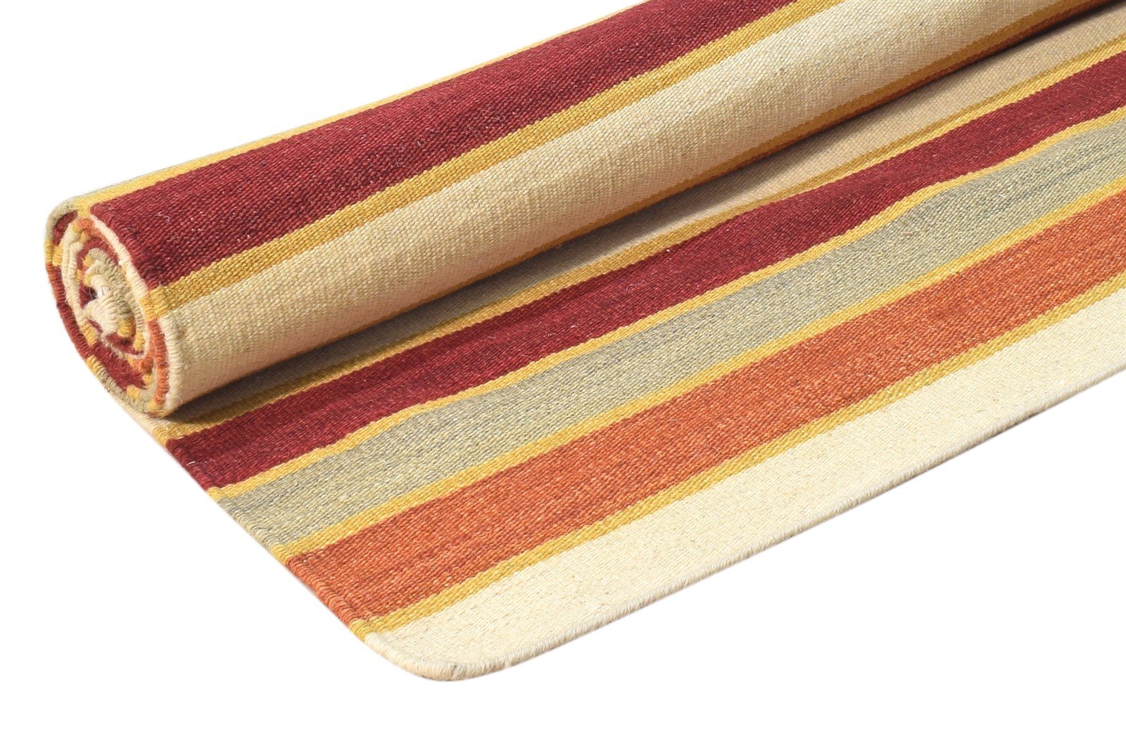 Wool Red Rug 8' X 10' Modern Dhurrie Bohemian Striped Large Carpet 7864395235477