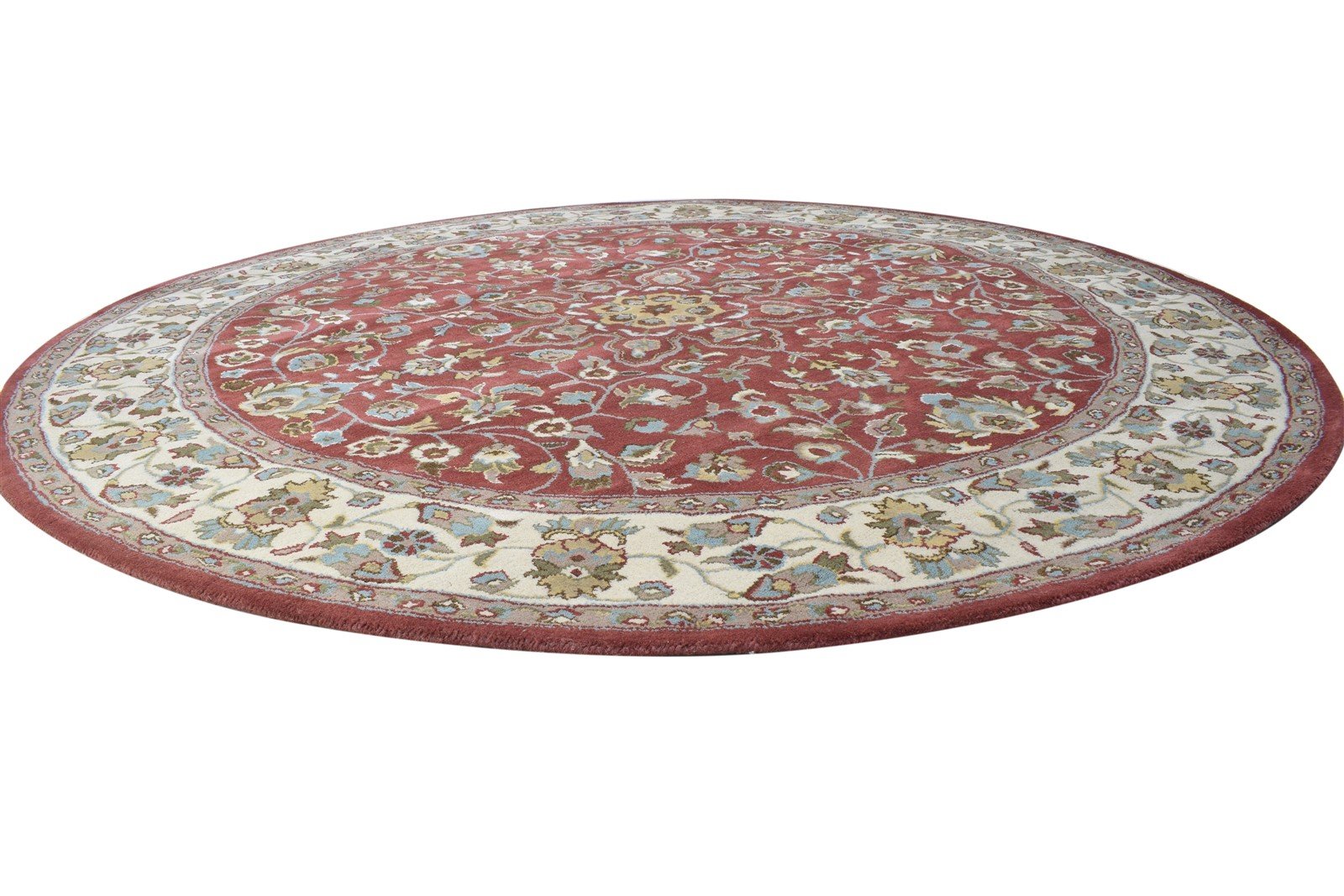 Wool Red Rug 8' X 8' Persian Hand Tufted Kashan Oriental Large Round 7864860410005