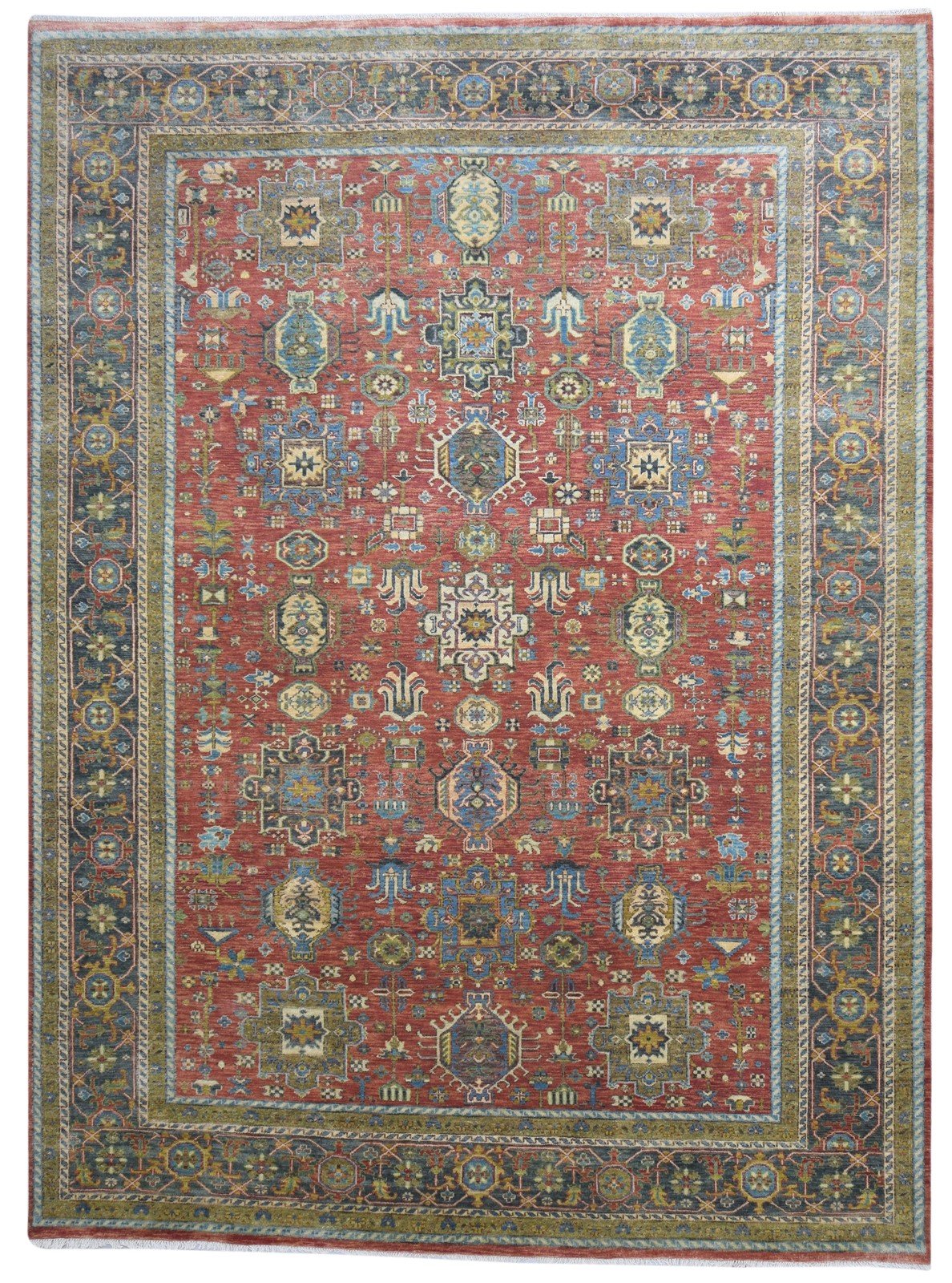 Wool Red Rug 9' X 12' Persian Hand Knotted Mughal Oriental Large Carpet 7864203247765