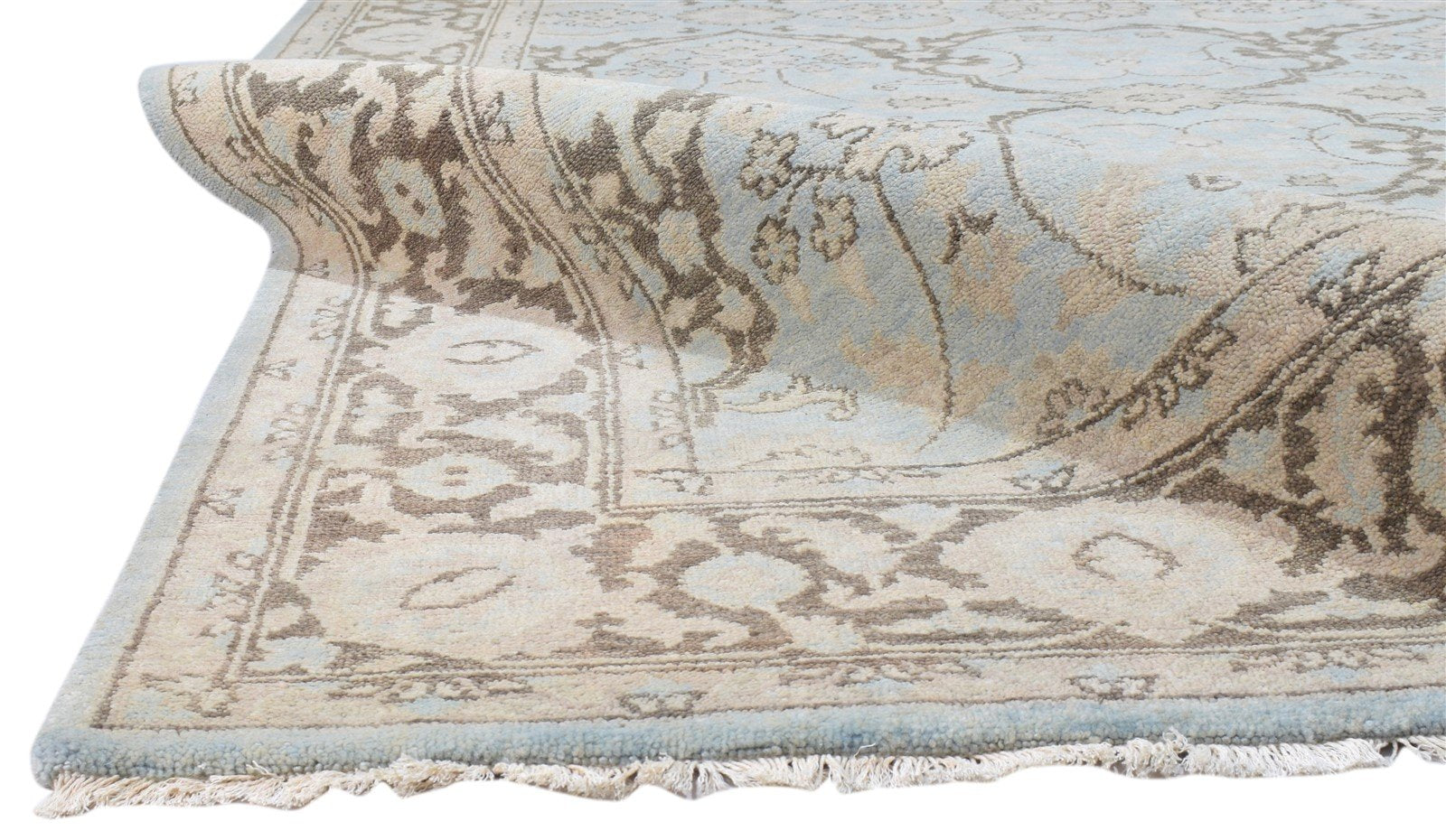 Wool Rug Blue Persian Hand Knotted Kashan Oriental Room Size Carpet 7860677116053