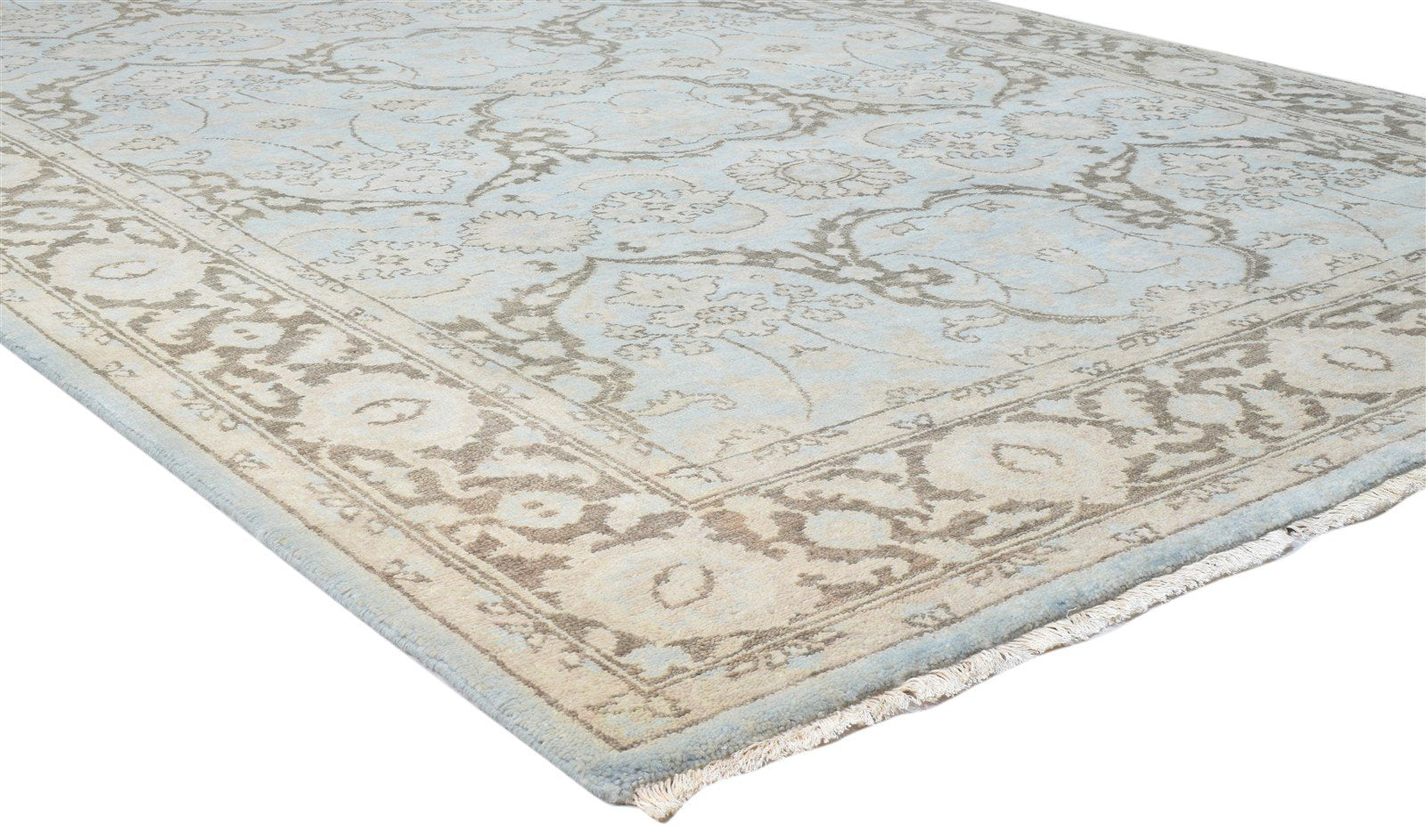 Wool Rug Blue Persian Hand Knotted Kashan Oriental Room Size Carpet 7860677116053