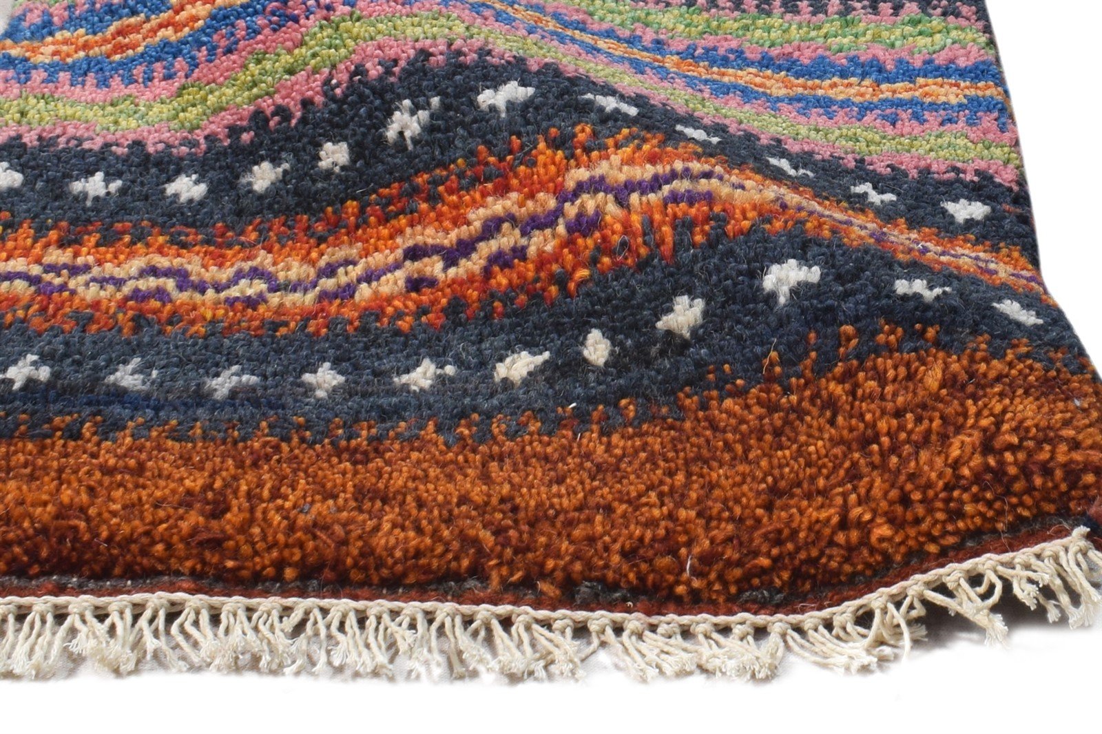 Wool Rust Rug 1' X 2' Southwestern Hand Knotted Gabbeh Striped Small Carpet 7865090834581