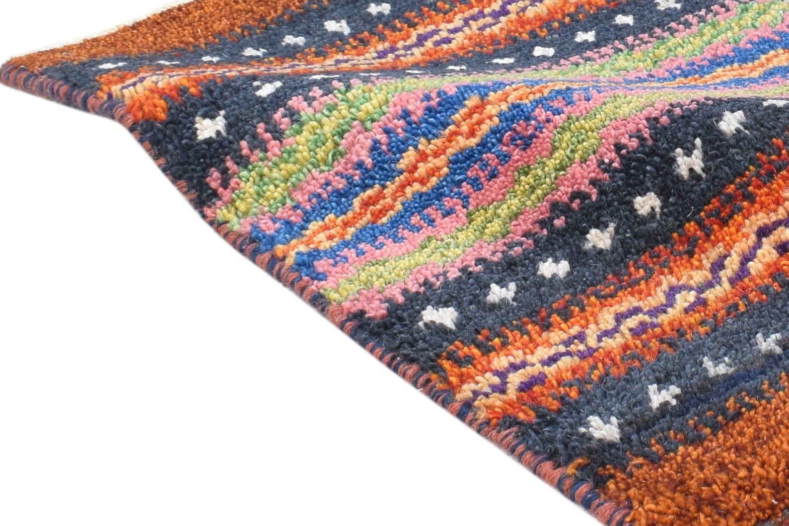 Wool Rust Rug 1' X 2' Southwestern Hand Knotted Gabbeh Striped Small Carpet 7865090834581