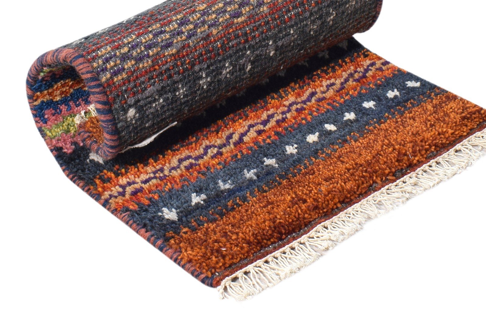 Wool Rust Rug 1' X 2' Southwestern Hand Knotted Gabbeh Striped Small Carpet 7865090834581