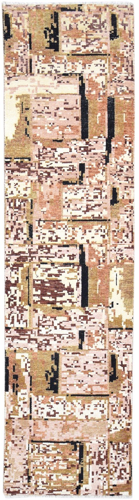 Wool Rust Rug 3' X 10' Modern Hand Knotted Indian Abstract Small Runner 7864144527509