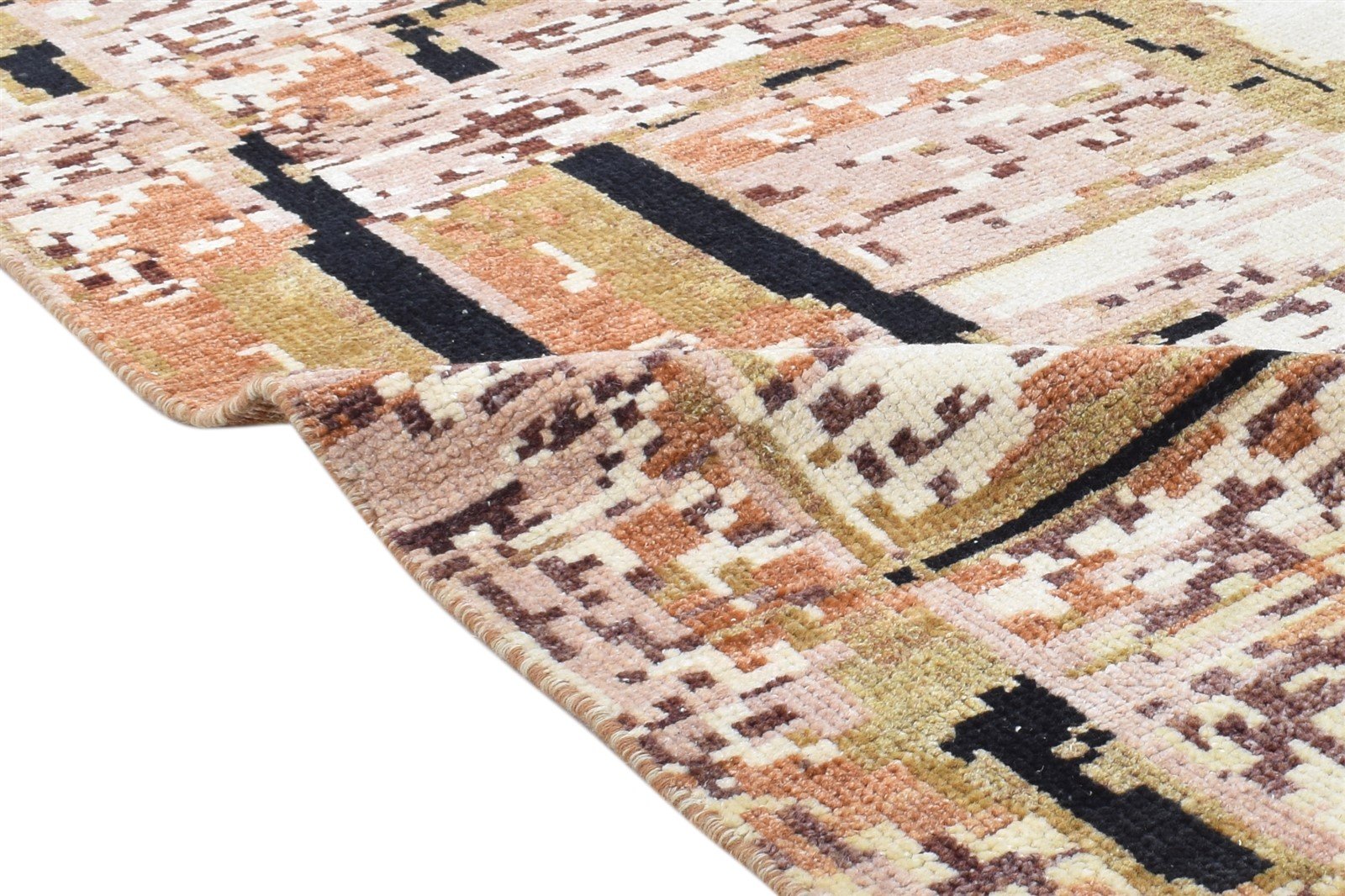 Wool Rust Rug 3' X 10' Modern Hand Knotted Indian Abstract Small Runner 7864144527509