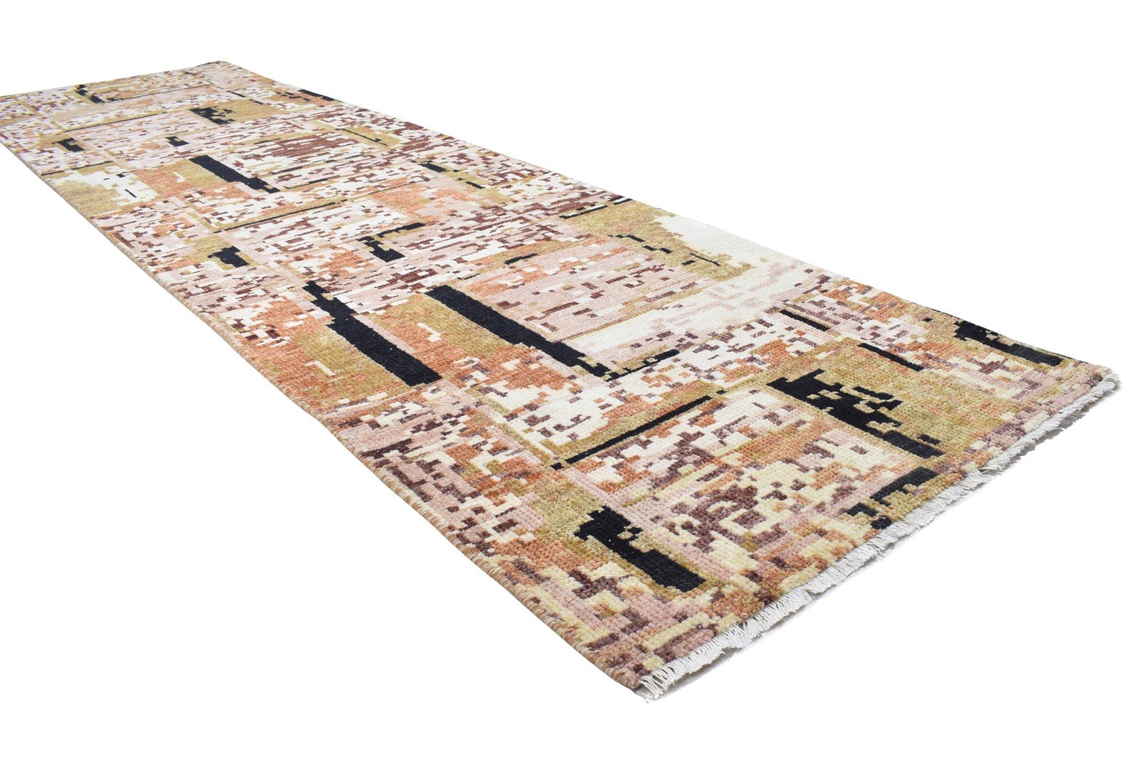 Wool Rust Rug 3' X 10' Modern Hand Knotted Indian Abstract Small Runner 7864144527509