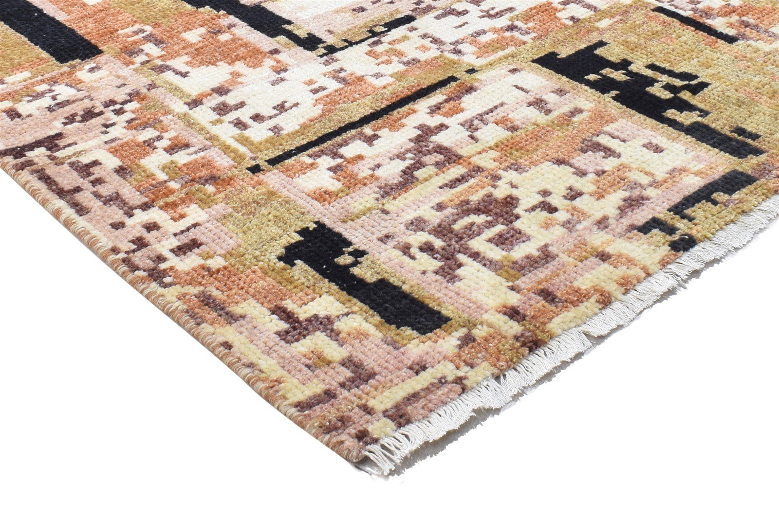 Wool Rust Rug 3' X 10' Modern Hand Knotted Indian Abstract Small Runner 7864144527509