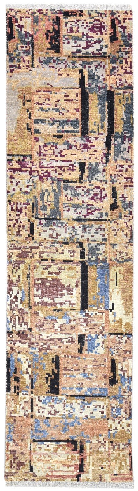 Wool Rust Rug 3' X 10' Modern Hand Knotted Indian Abstract Small Runner 7864828166293
