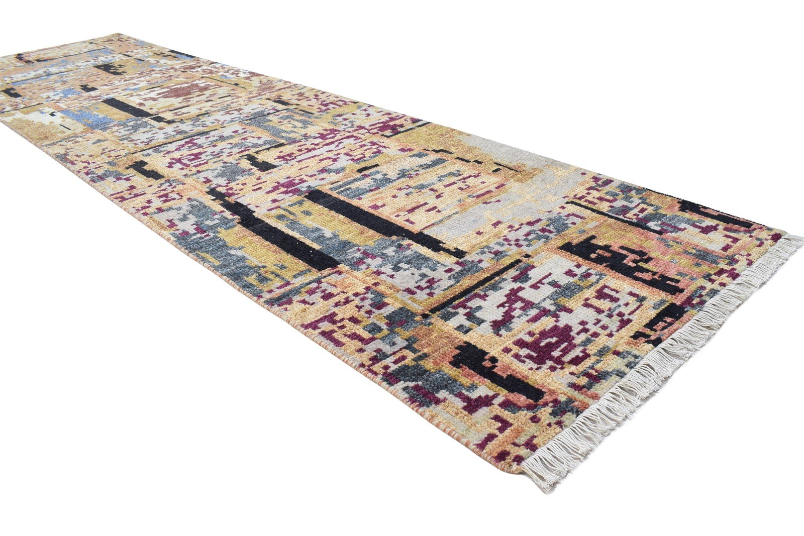 Wool Rust Rug 3' X 10' Modern Hand Knotted Indian Abstract Small Runner 7864828166293